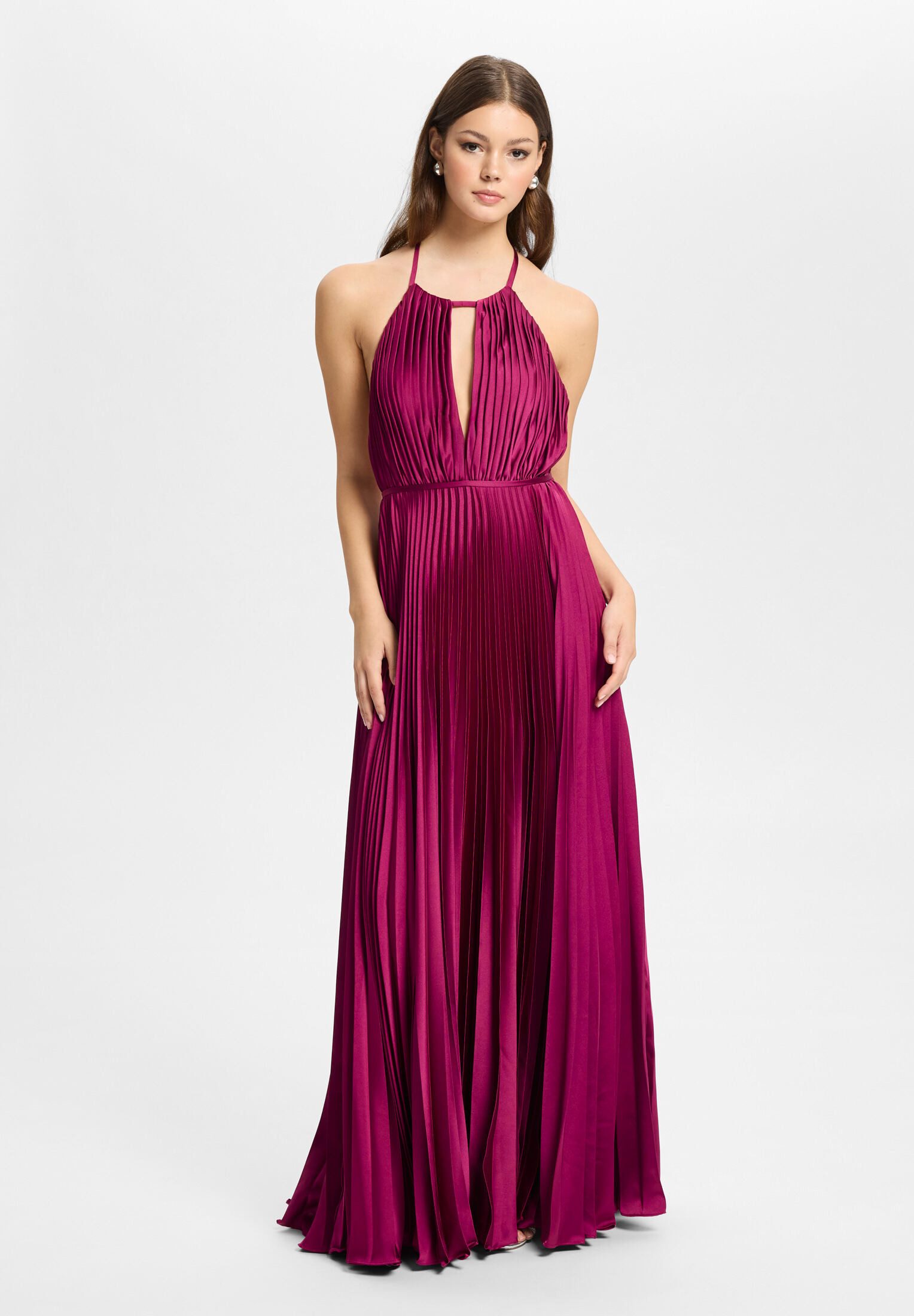 Hey Kyla Abendkleid - Bodenlanges Plisseékleid aus Satin Taillierter Schnitt mit fließendem Rockteil