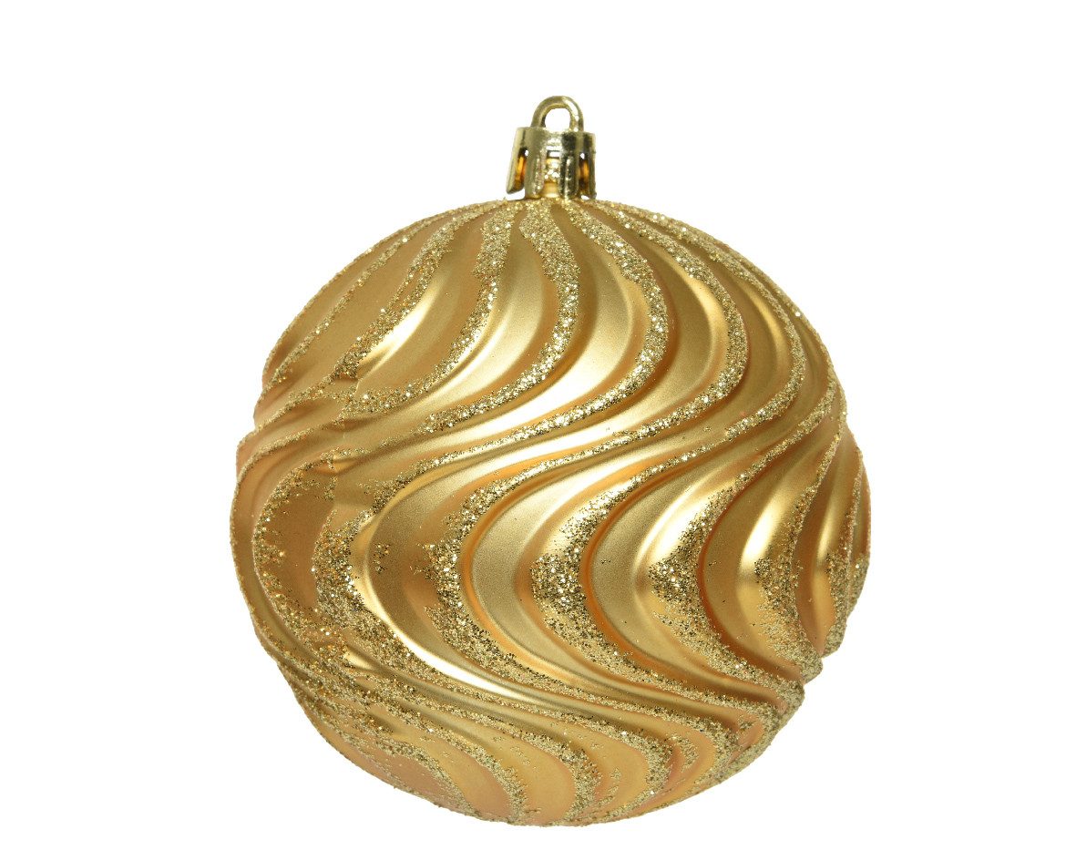 Kaemingk Weihnachtsbaumkugel, Weihnachtskugeln Kunststoff 8cm Wellen Ornamente 12er Set - Hellgold