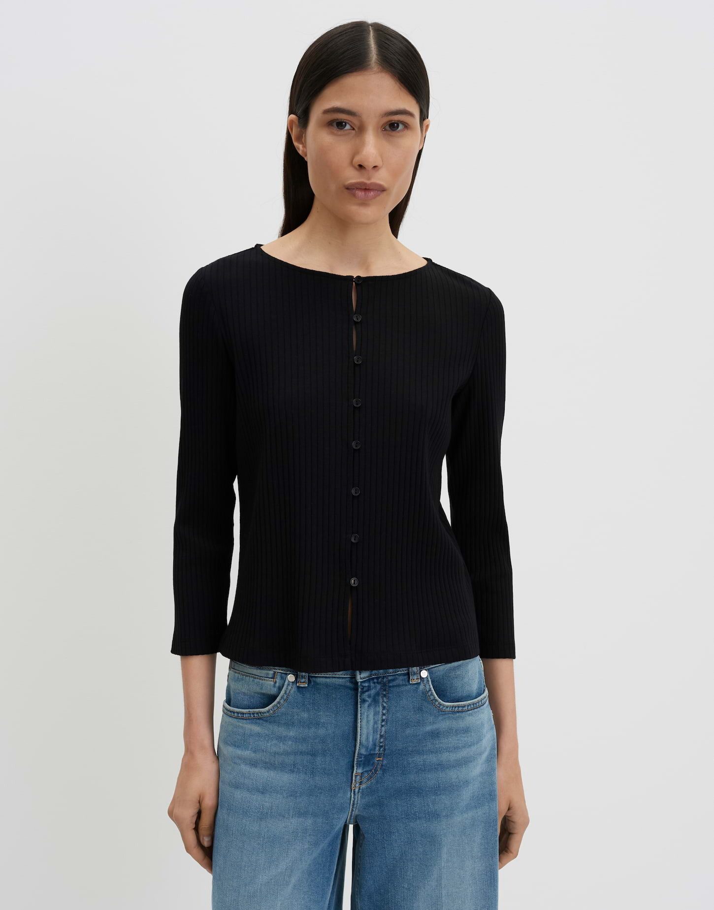 someday 3/4-Arm-Shirt Kariane aus Jersey mit Rippstruktur Feminine Silhouette mit softem Stretch