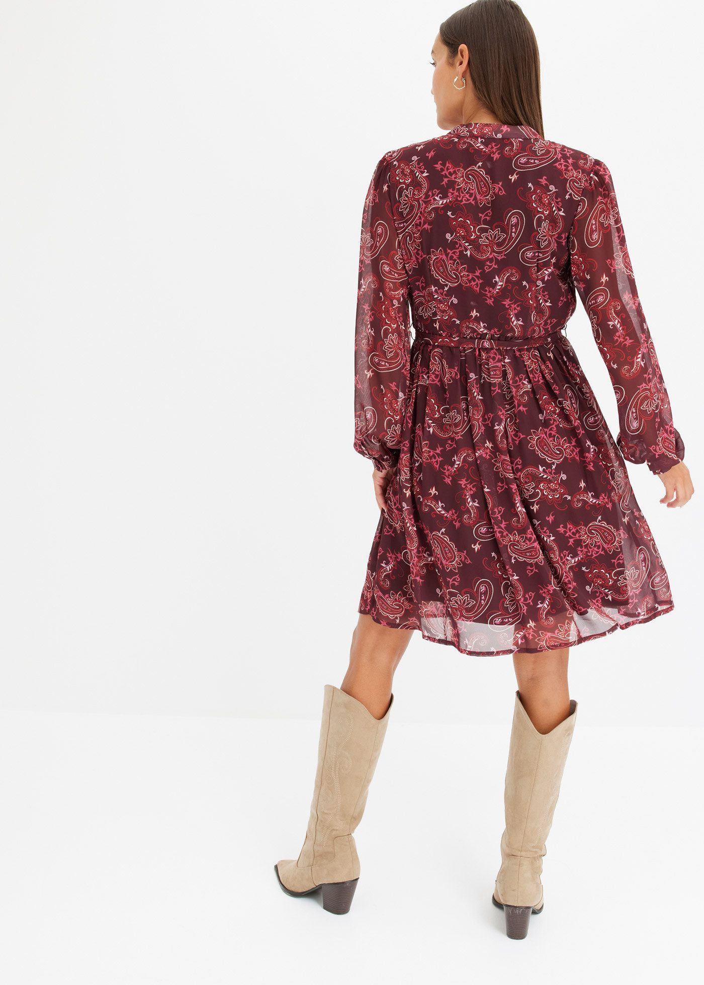 bonprix Chiffonkleid für stilvollen Auftritt, aus Polyester, ausgestellte P günstig online kaufen