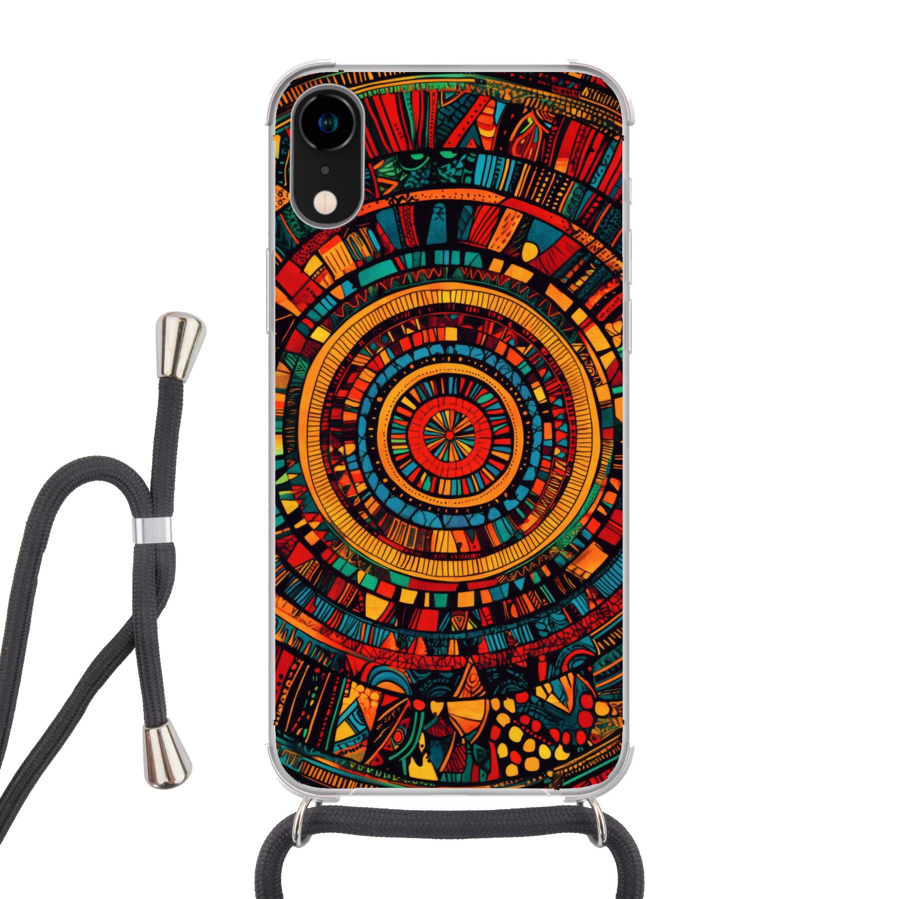 MuchoWow Handyhülle für Apple iPhone XR Mandala - Kreise - Muster, Tragbare Handyhüllen mit Kette zum umhängen, Handykette Handyband