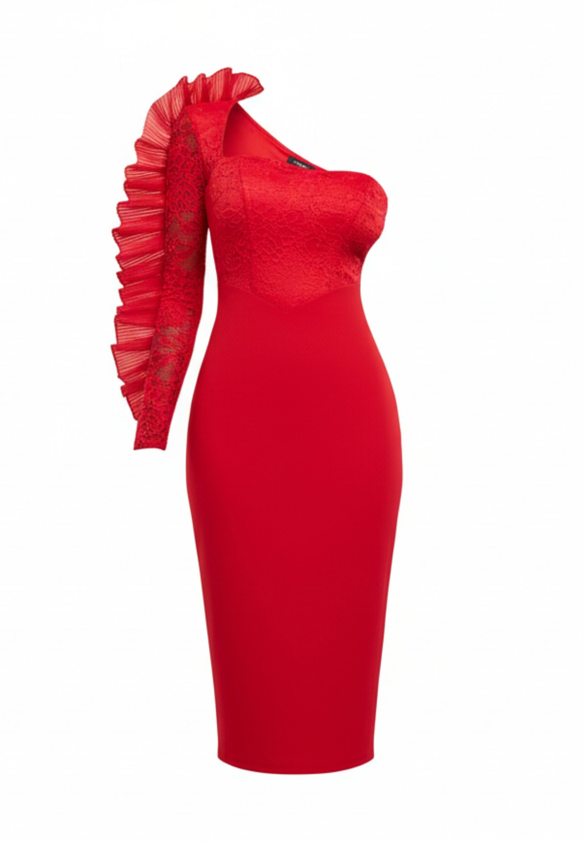 Goddiva Midikleid One Shoulder Organza Fan Detail Lace Bodice Midi Dress Kn günstig online kaufen