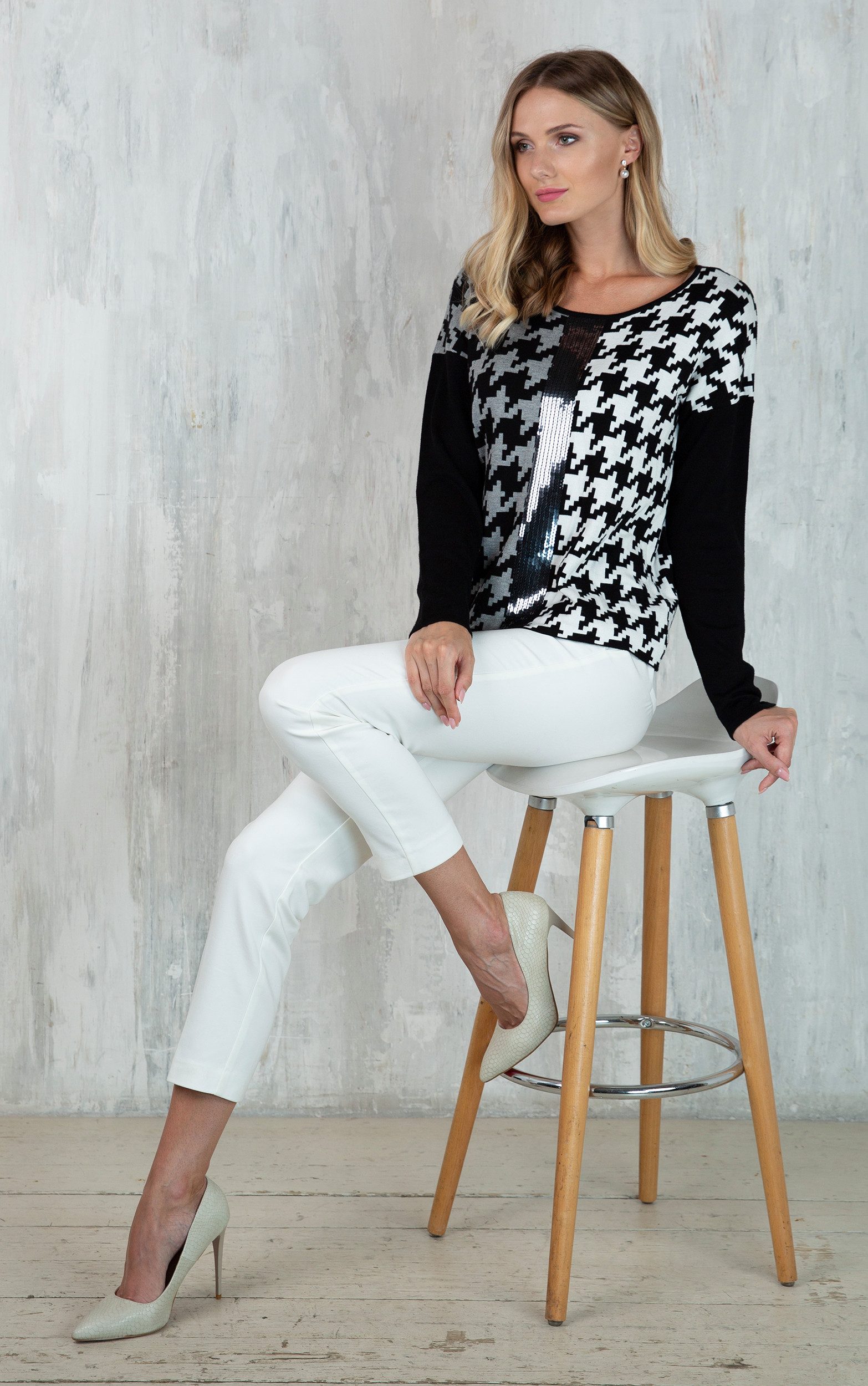 Passioni Strickpullover mit Hundertstich-Farbblockmuster