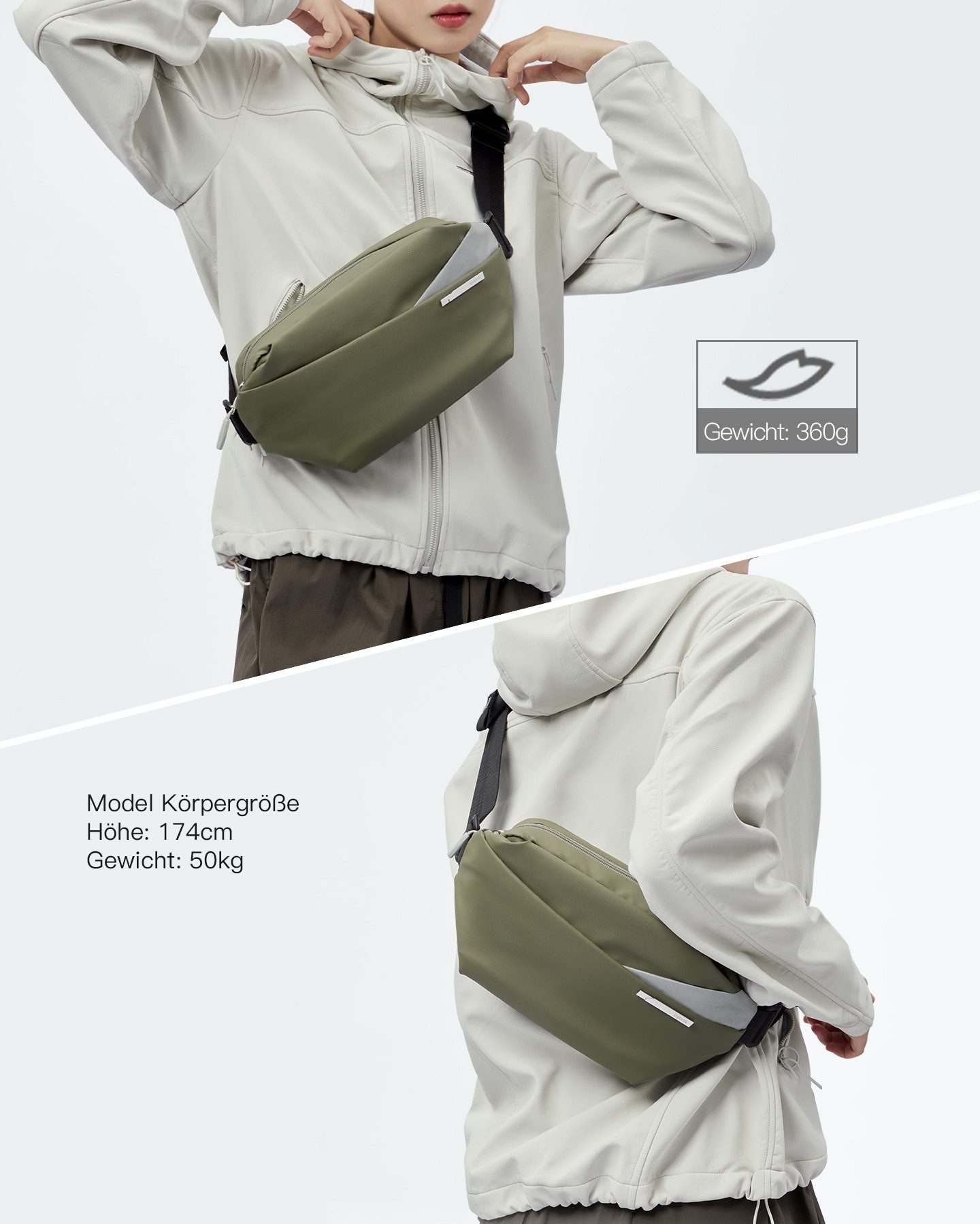 Inateck Umhängetasche Bauchtasche 4L, Stylische Sling Bag Herren Damen, Schultertasche, für Reise Schule Wandern, Wasserdicht