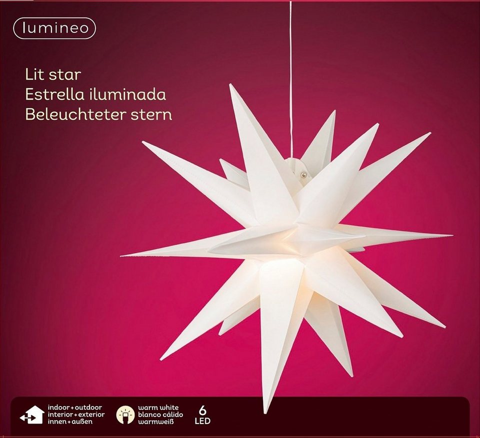 Lumineo LED Stern Lumineo LED Stern warm weiß 40x40 cm, zum Aufhängen,  Indoor/Outdoor, Warmweiß, LED-Stern, Indoor & Outdoor