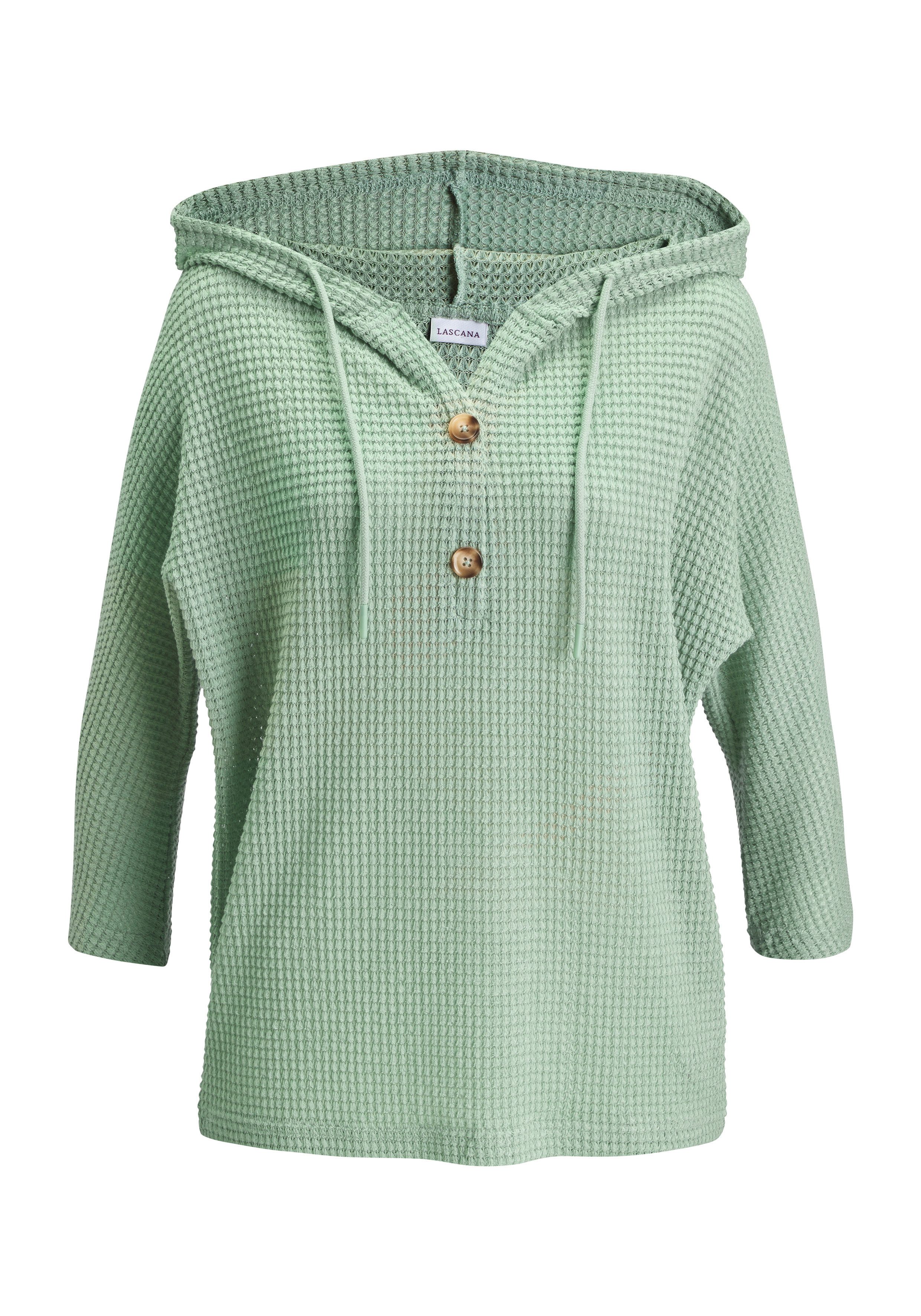 LASCANA Kapuzenshirt aus Waffelstrick mit Knopfleiste – Bild 2 von 5