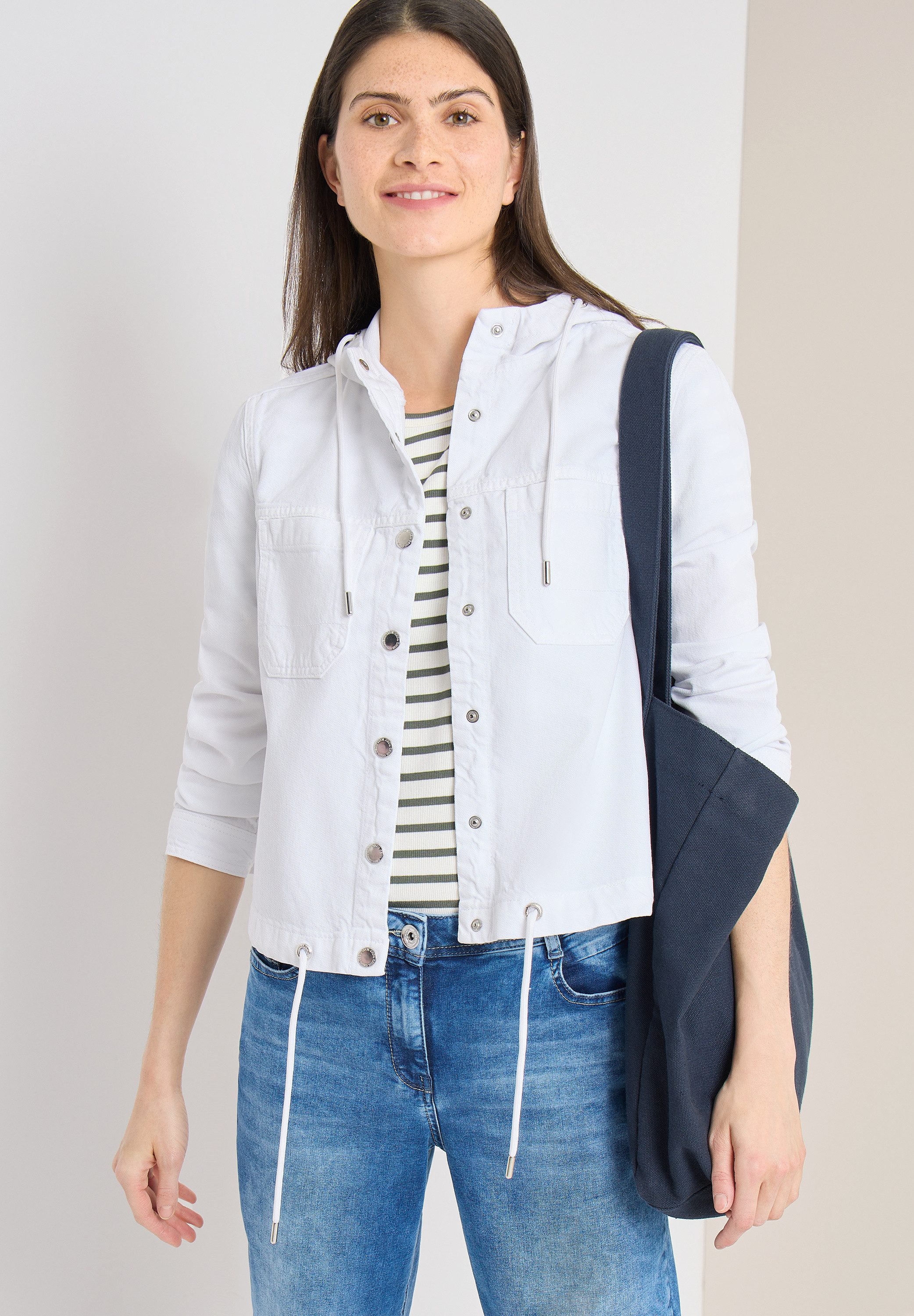 CECIL Blusenjacke Denim Jacke mit Kapuze und Tunnelzug günstig online kaufen
