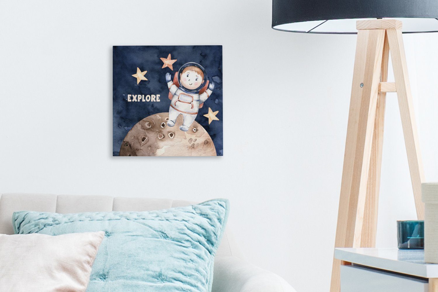 Bilder Jungen - für OneMillionCanvasses® - -, St), Leinwandbild - Zitate 'Erforschen' Schlafzimmer (1 Mädchen - Astronaut - Wohnzimmer Sprichwörter Leinwand