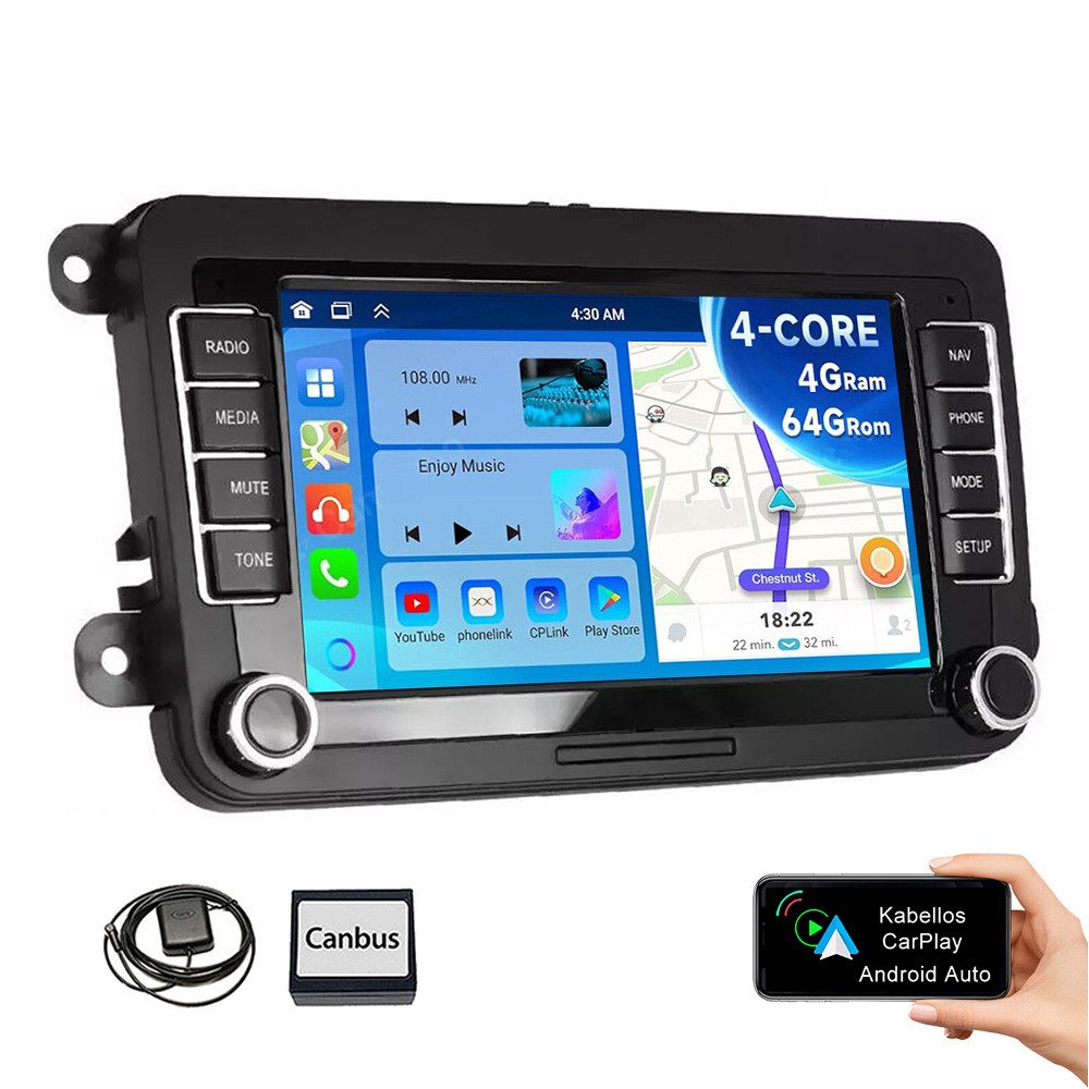 ESSGOO 7" Android 15 Für VW GOLF 5 6 Touran Polo Passat Caddy Seat Skoda EOS Autoradio (RDS, FM, DAB+ (optional), 2 DIN Carplay Android Auto Bluetooth EQ USB GPS Navi WIFI Touchscreen)