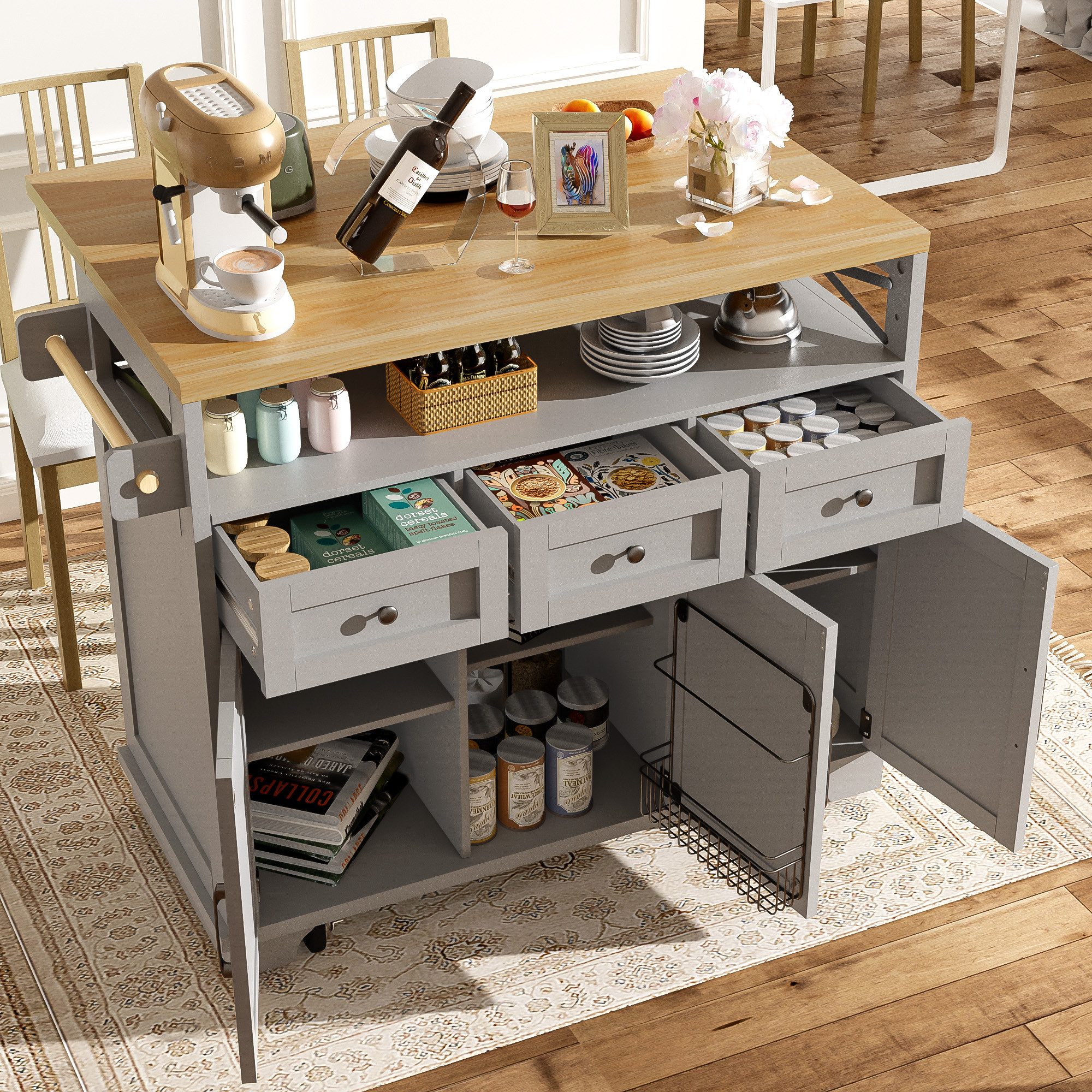 Flieks Küchenwagen Kücheninsel mit erweiterbare Arbeitsplatte günstig online kaufen