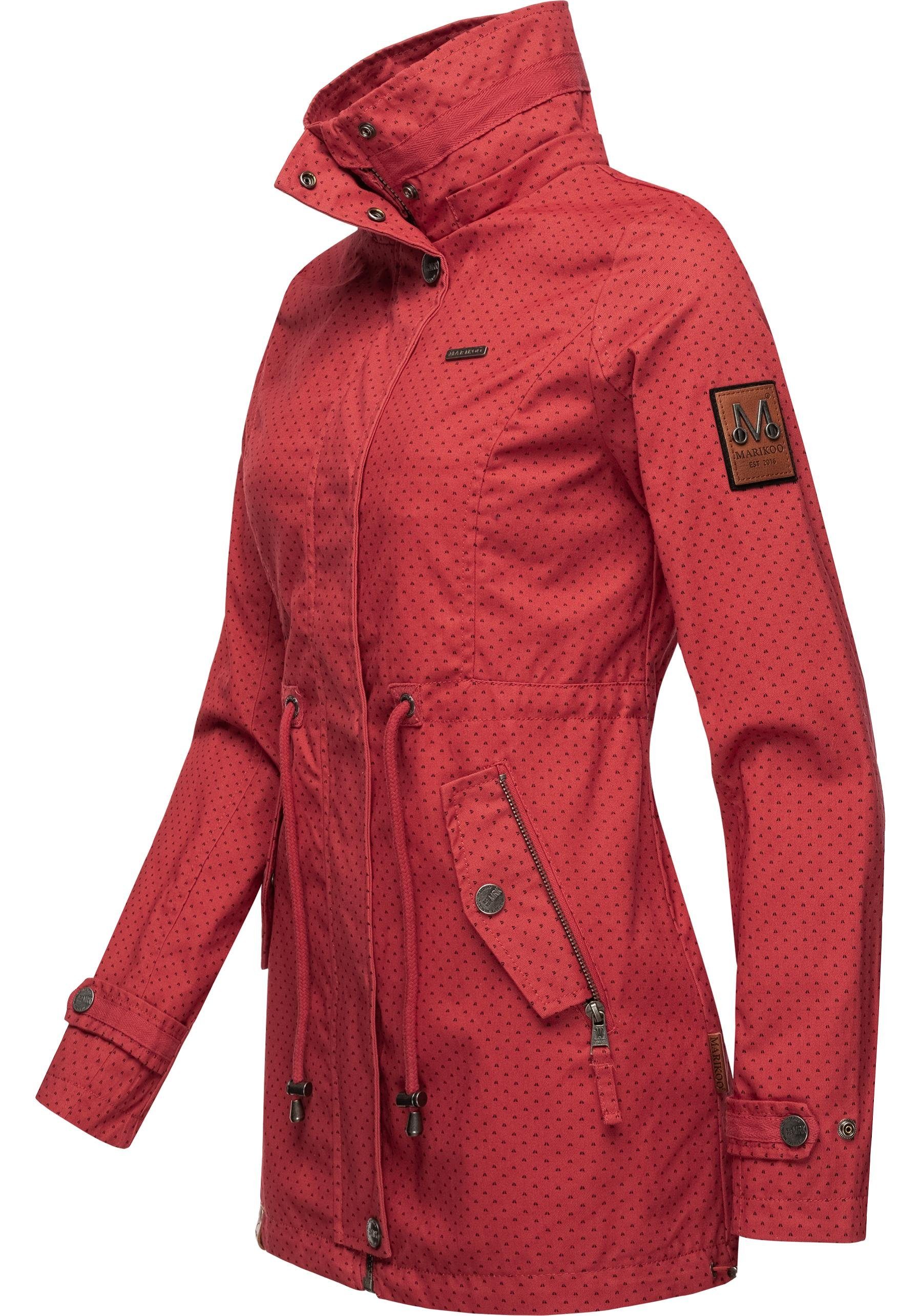 Nyokoo Outdoorjacke modische Baumwoll Marikoo Kapuze großer Übergangsjacke feuerrot mit