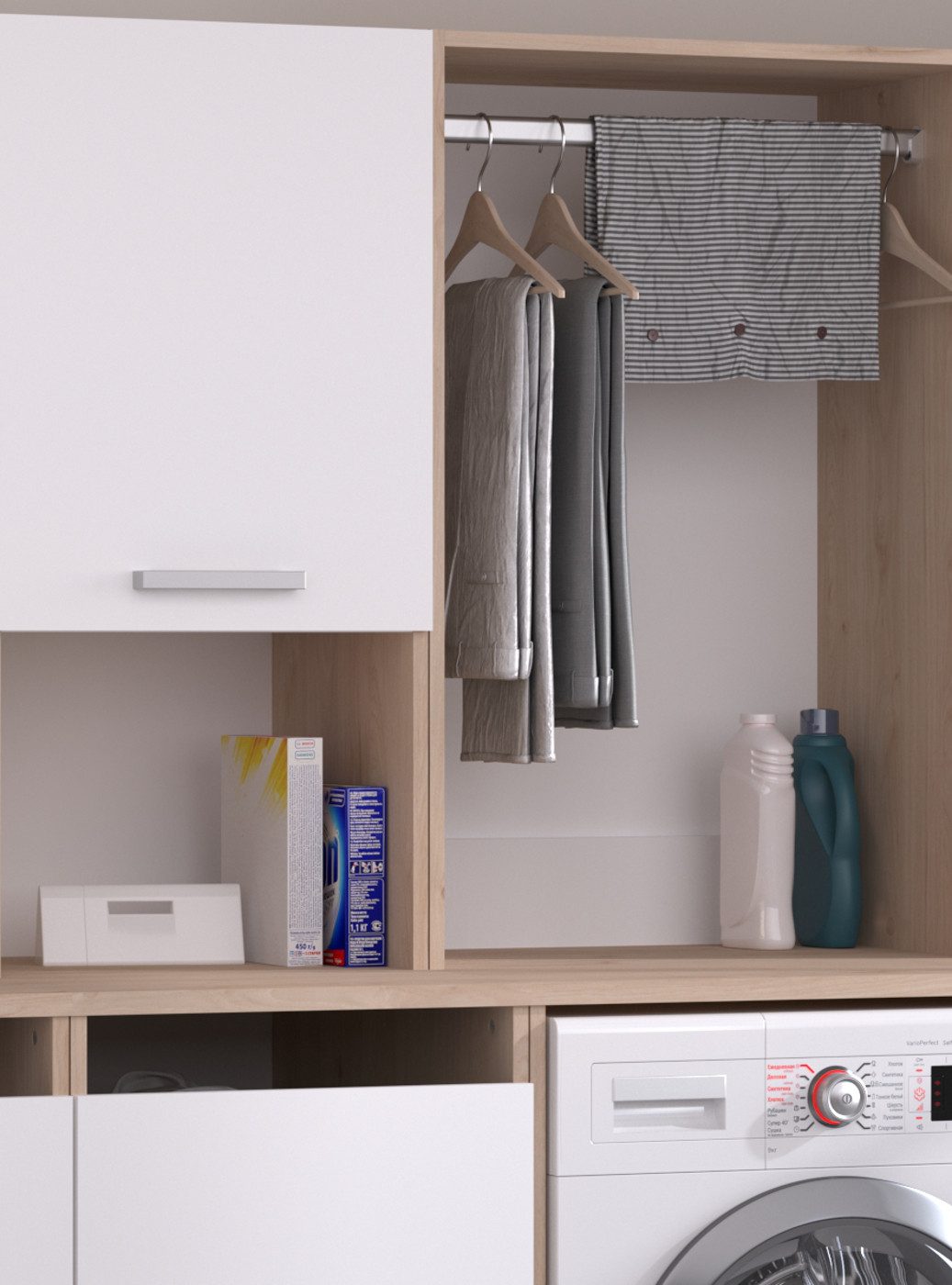 Parisot Waschmaschinenumbauschrank Laundry (Set mit 2x Umbauschrank und Hochschrank, weiß und Eiche Dekor, Breite 175 cm) mit viel Stauraum – Bild 3 von 5