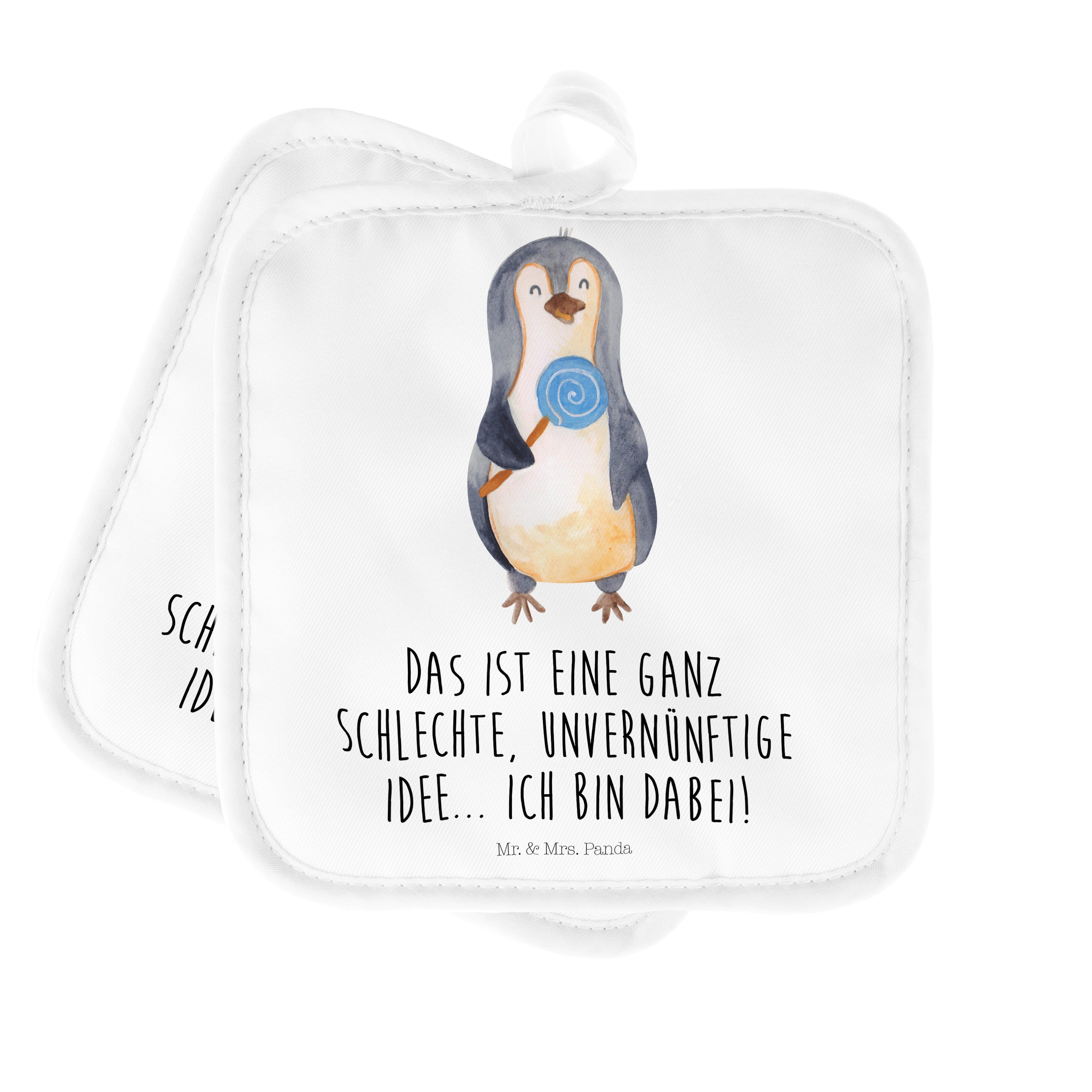 Mr. & Mrs. Panda Topflappen Pinguin Lolli - Weiß - Geschenk, Rebell, Ofenhandschuh, Topflappen Se, (1-tlg)