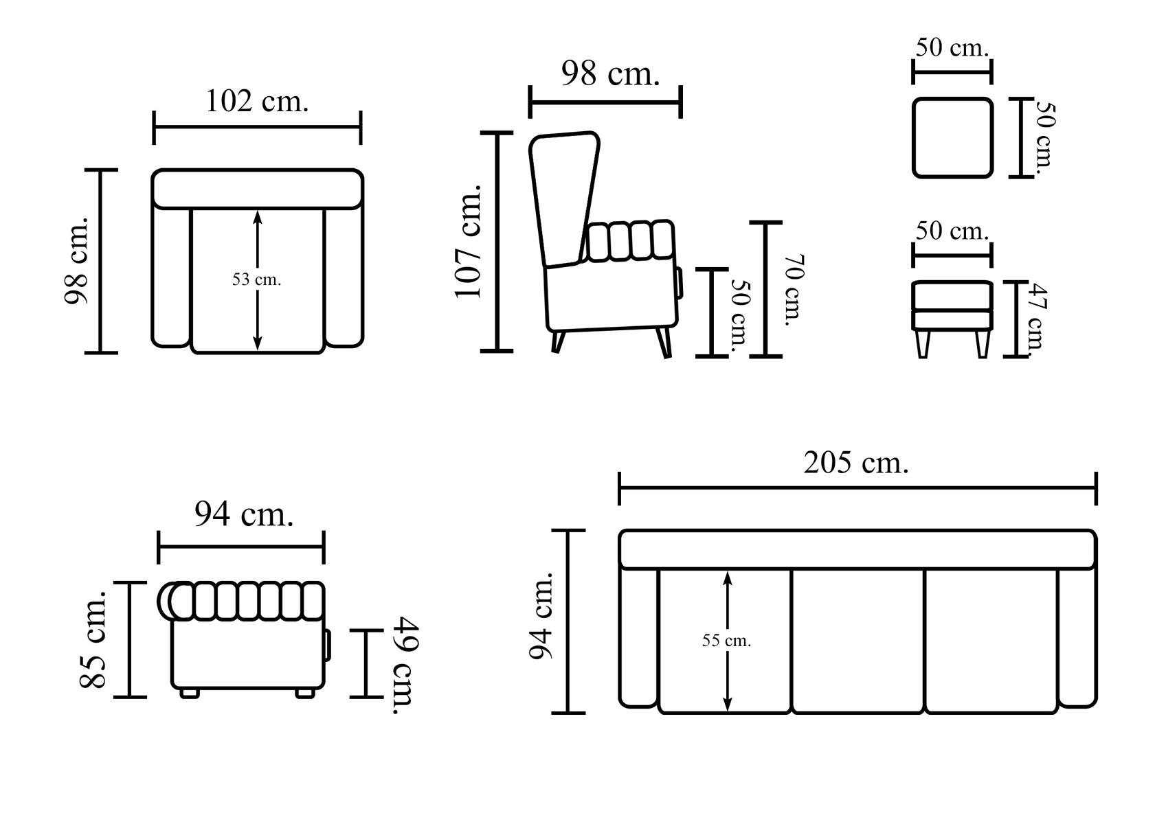 Salottini Polstergarnitur Edle Chesterfield Premier Sofagarnitur 3/1/Ottoman Ledergarnitur, (3-tlg)