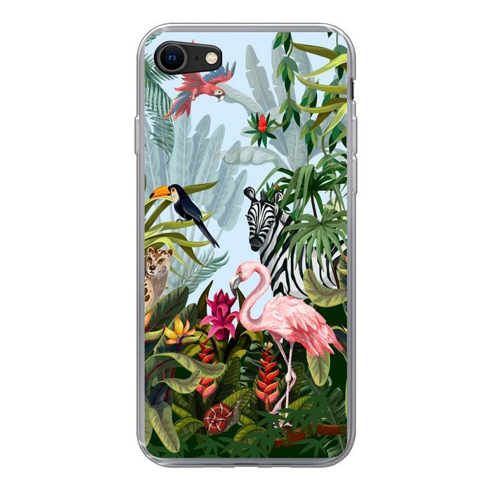 MuchoWow Handyhülle Dschungel - Natur - Jungen - Mädchen - Kinder - Zebra - Flamingo Handyhülle Apple iPhone SE (2022) Handy Case Silikon Bumper Case