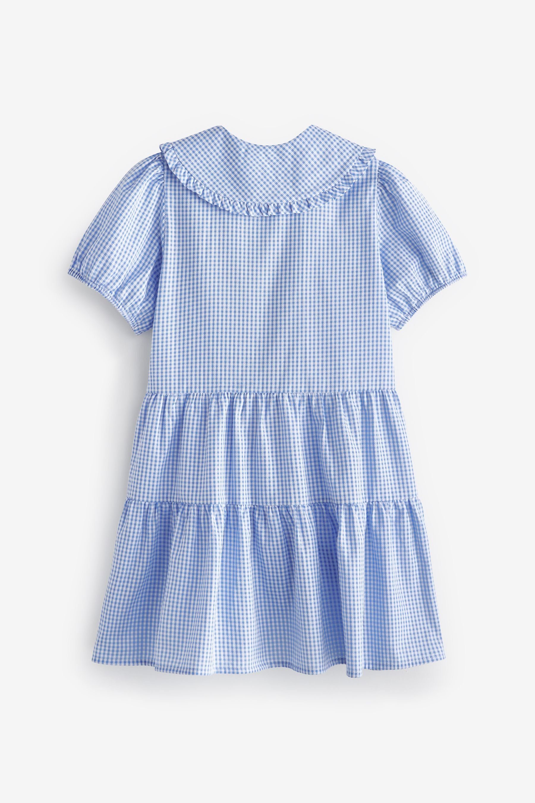 Next Volantkleid Gestuftes Kleid Vichykaros mit + hübschem Kragen Blue (1-tlg)
