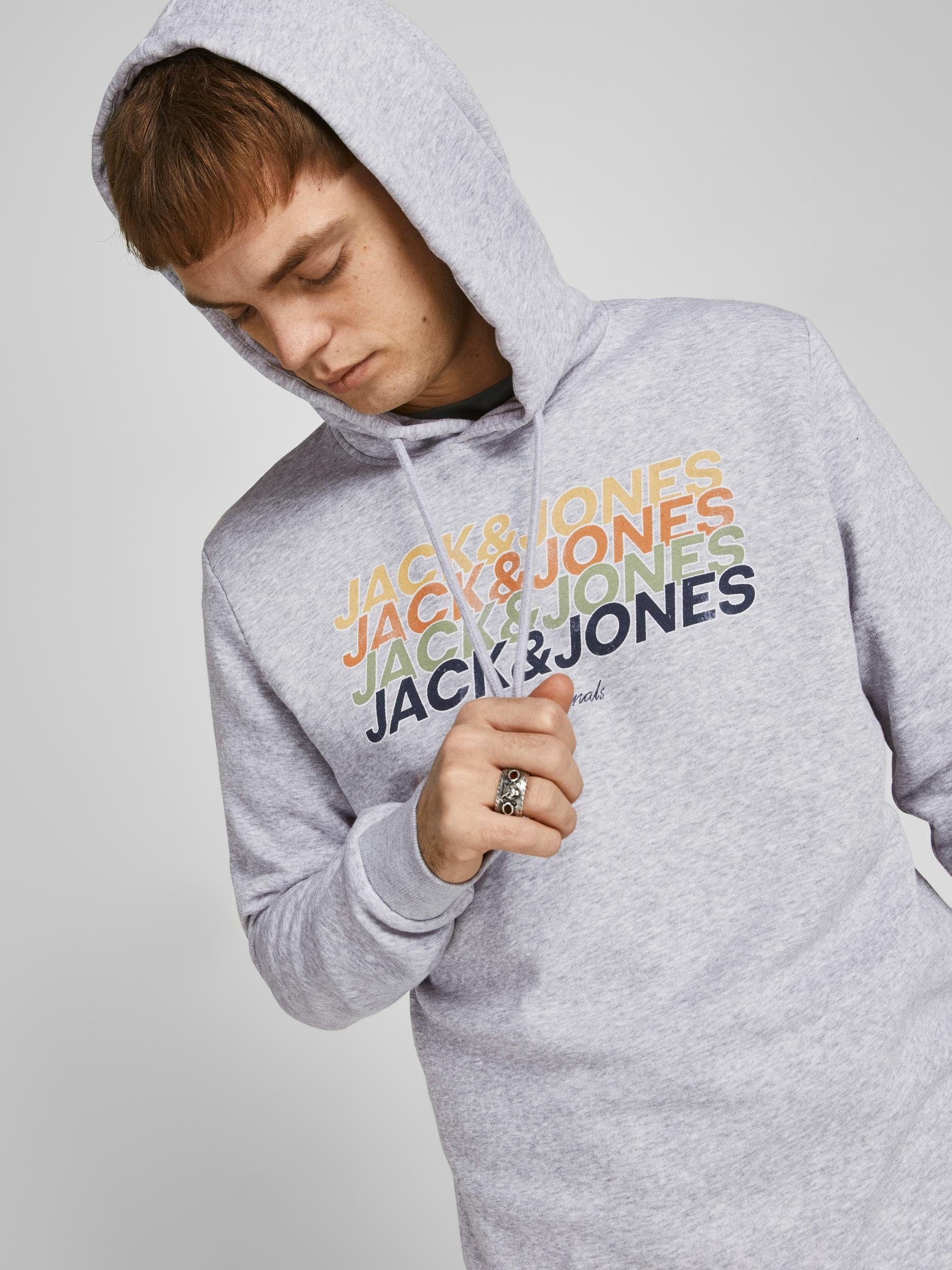 Jack & Jones Hoodie Kapuze mit Sweatshirt HOOD Pullover SWEAT grau JORBRADY