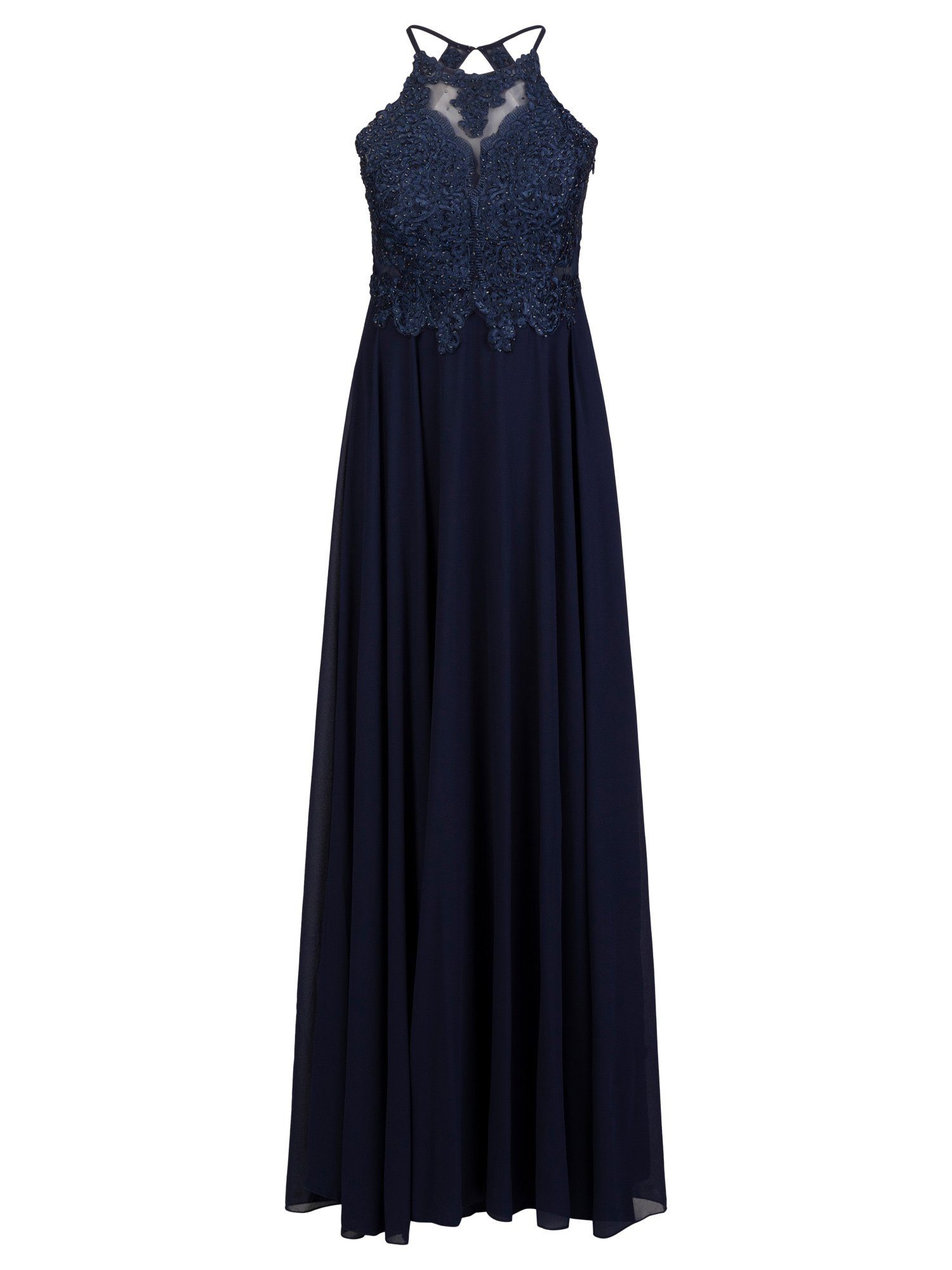 Abendkleid Mesh, Chiffon navy Apart Spitze,