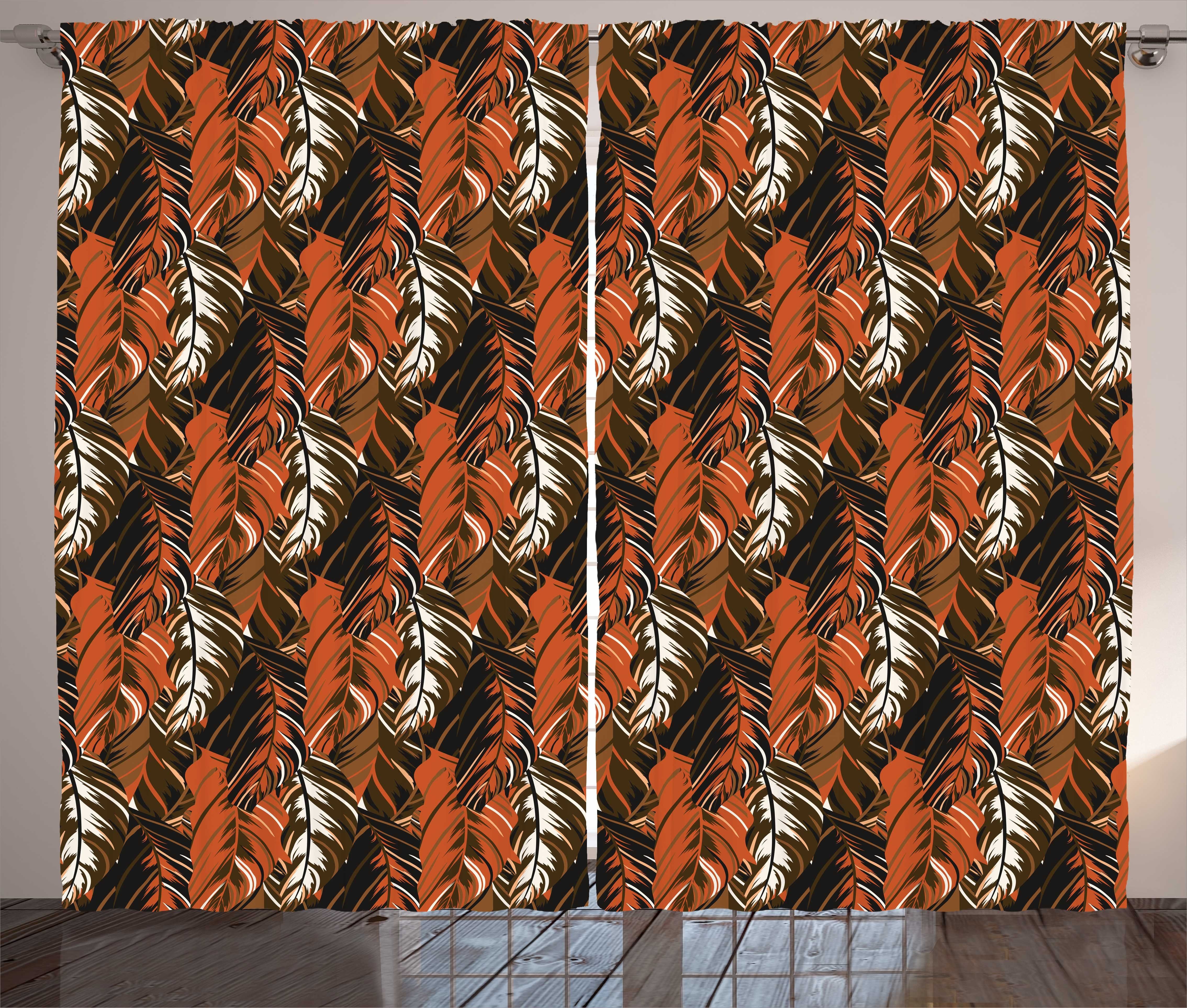 Gardine Schlafzimmer Kräuselband Vorhang mit Schlaufen und Haken, Abakuhaus, Burnt Orange Herbst-Farben-Blätter | Fertiggardinen