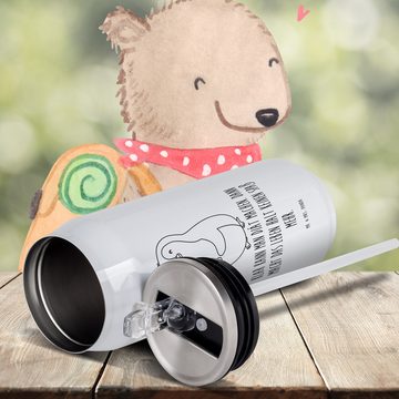 Mr. & Mrs. Panda Isolierflasche Pinguin Diät - Weiß - Geschenk, Gewicht, Bierbauch, Selbstrespekt, Ge, Trinkhalm und klappbares Mundstück.