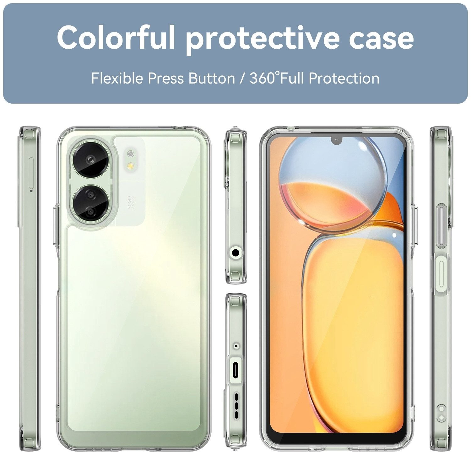 Wigento Handyhülle Für Xiaomi Redmi 13C TPU Schutz Handy Hülle Case Cover Transparent