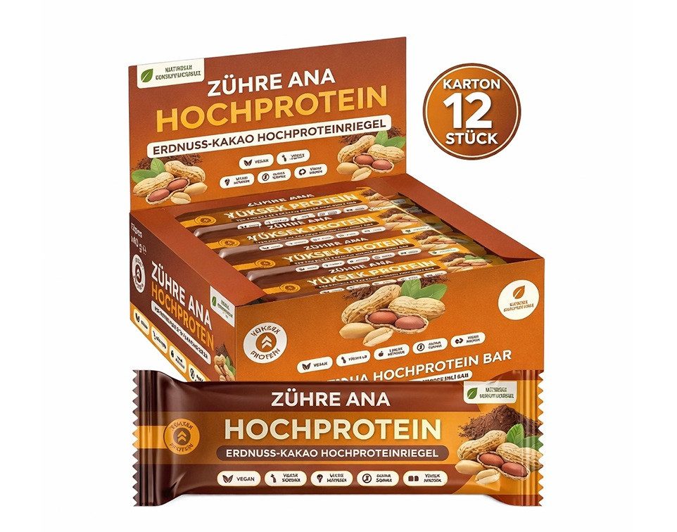Zühre Ana® Riegel Erdnuss Kakao Proteinriegel 12x – Vegan, Glutenfrei, Zuckerfrei, 420 g, Proteinreicher, leckerer Snack, 35gr x 12 Stück