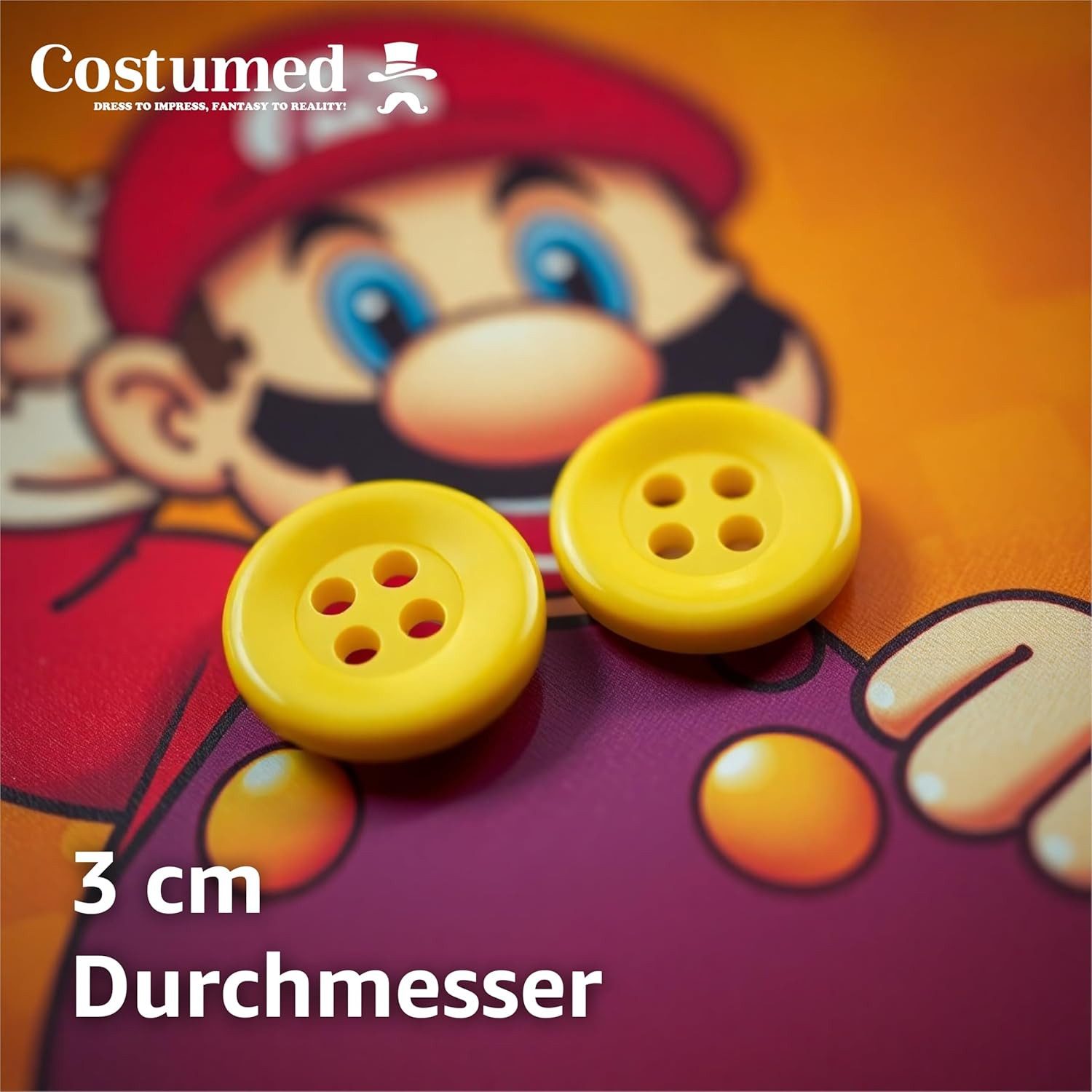 Costumed Kostüm 4x extra große gelbe Knöpfe – Mario Kostüme Karneval & Fasching