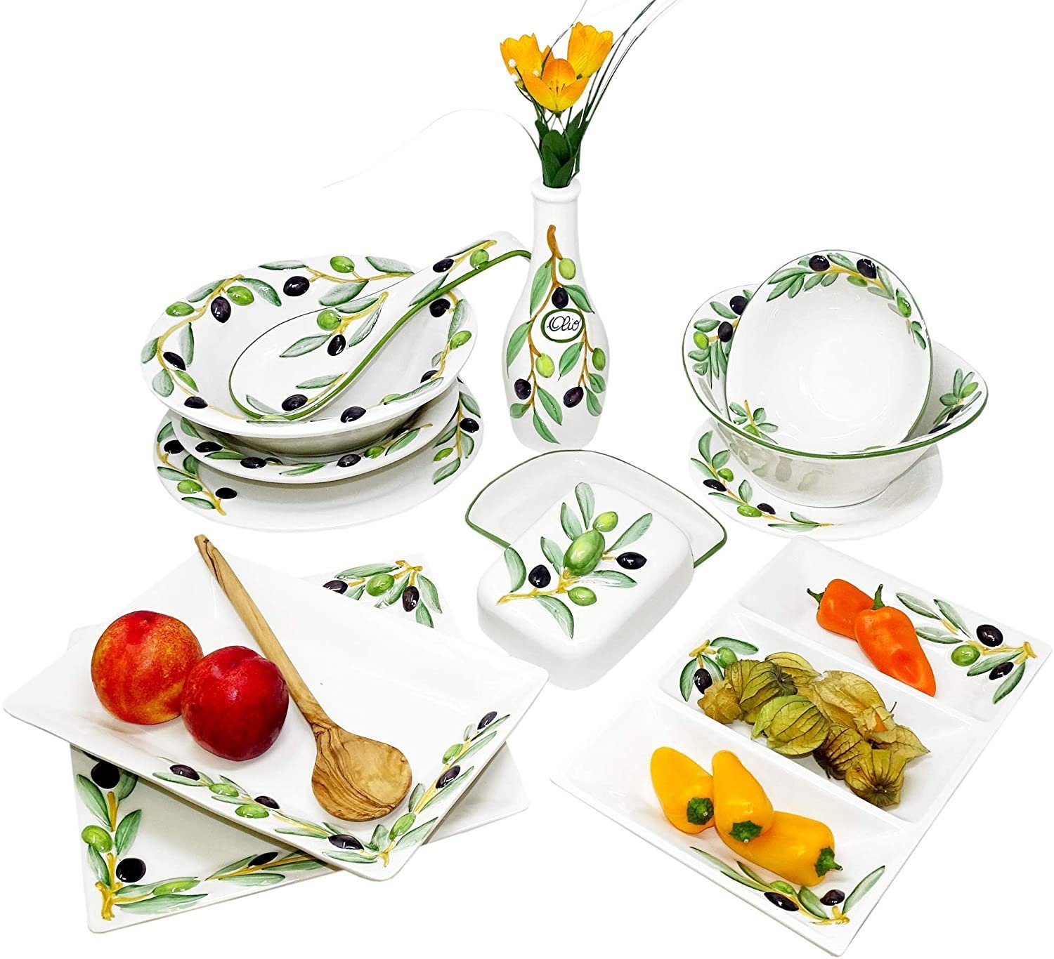 eckig Snacks (1-tlg., Lashuma Keramik, 21 Servierteller Olive, x für cm), Dreigeteilter 31 Partyteller