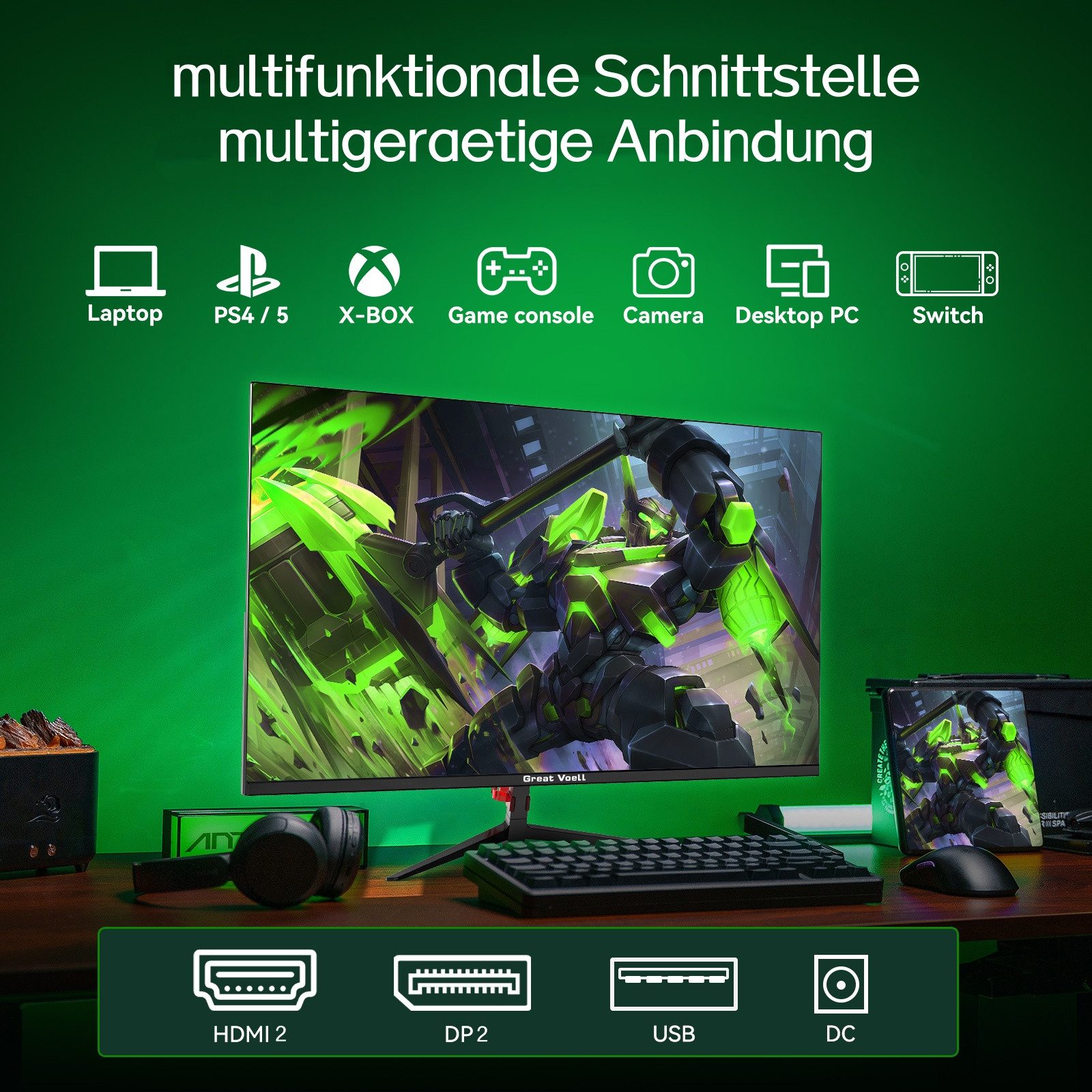 Great Voell Q270B25 Curved Monitor, 165 Hz, 2K QHD, HDR10, 1440p 27 Zoll Gaming-Monitor (68,58 cm/27 ", 2560x1440 px, QHD, 1 ms Reaktionszeit, 165 Hz, VA LED, 16:9, HDMI & DisplayPort, AMD FreeSync, 1440px, HDR10, 165Hz)