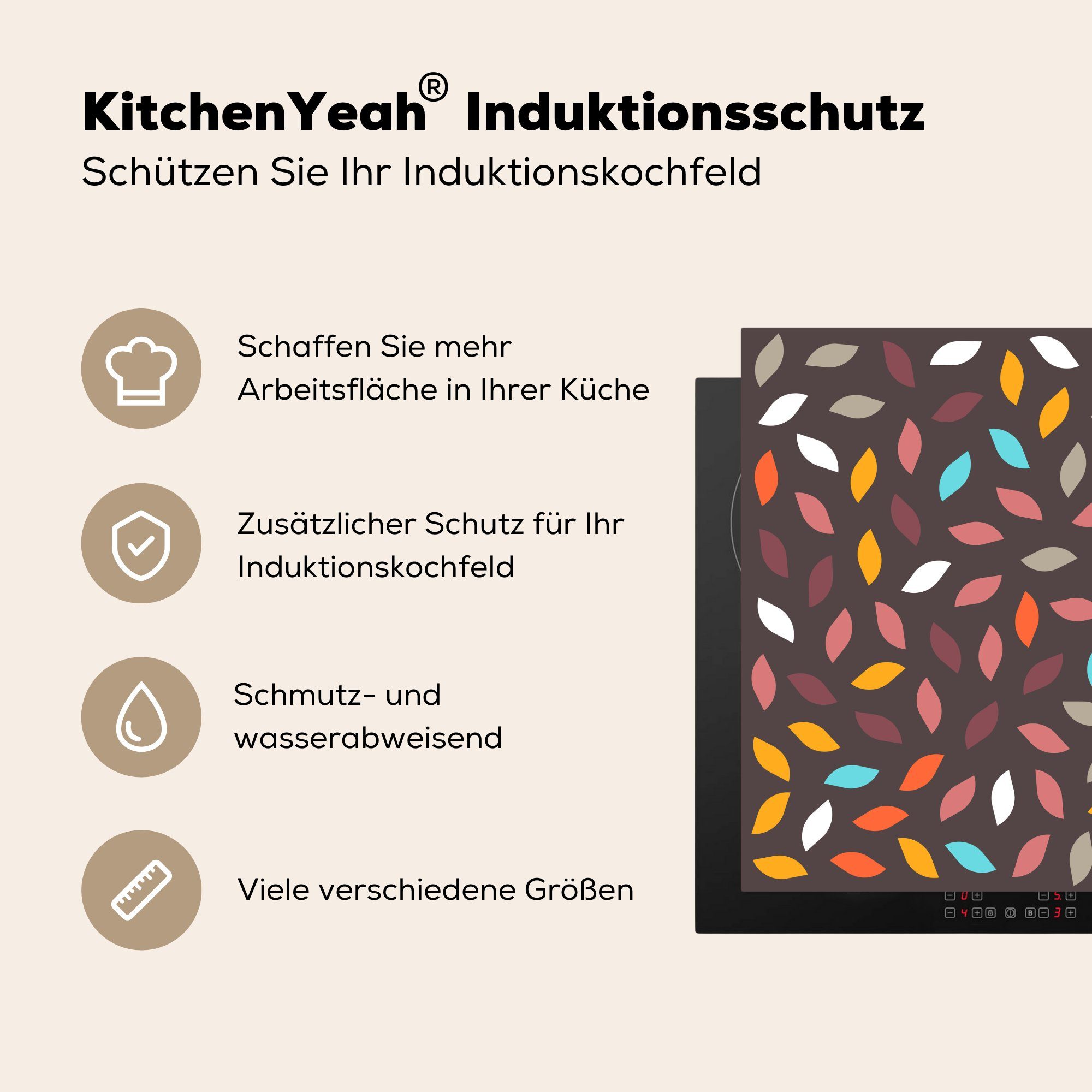 MuchoWow Herdblende-/Abdeckplatte Natur - Blätter (1 78x78 Ceranfeldabdeckung, cm, tlg), küche - Muster, für Arbeitsplatte Vinyl