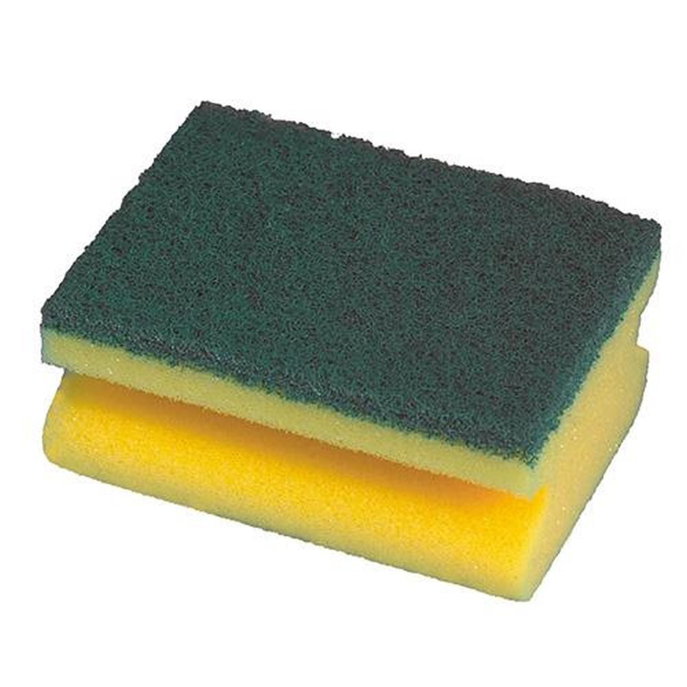 PAPSTAR Schwamm 2 Topfreiniger, Schwamm eckig 4,3cm x 9cm x 6,8cm gelb/grün kratzend