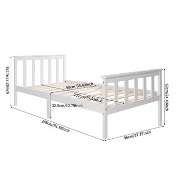 FUROKOY Einzelbett Einfaches und praktisches weißes Holzbett 90x200 cm mit Lattenrost, (Schlafzimmer Bettsets, 1-tlg., Massivholzbett Kiefer Jugendherberge Jugendbetten), Einzelbett für kleine Schlafzimmer und als Gästebett