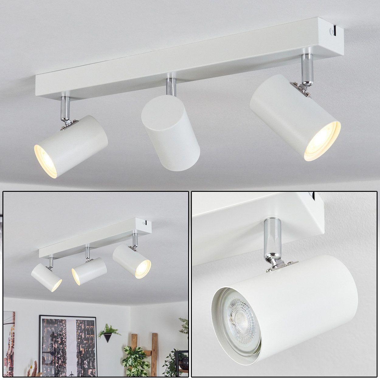 hofstein Deckenleuchte Deckenlampe aus Metall in Weiß, ohne Leuchtmittel, Leuchte im modernen Design mit verstellbaren Schirmen, 3 x GU10