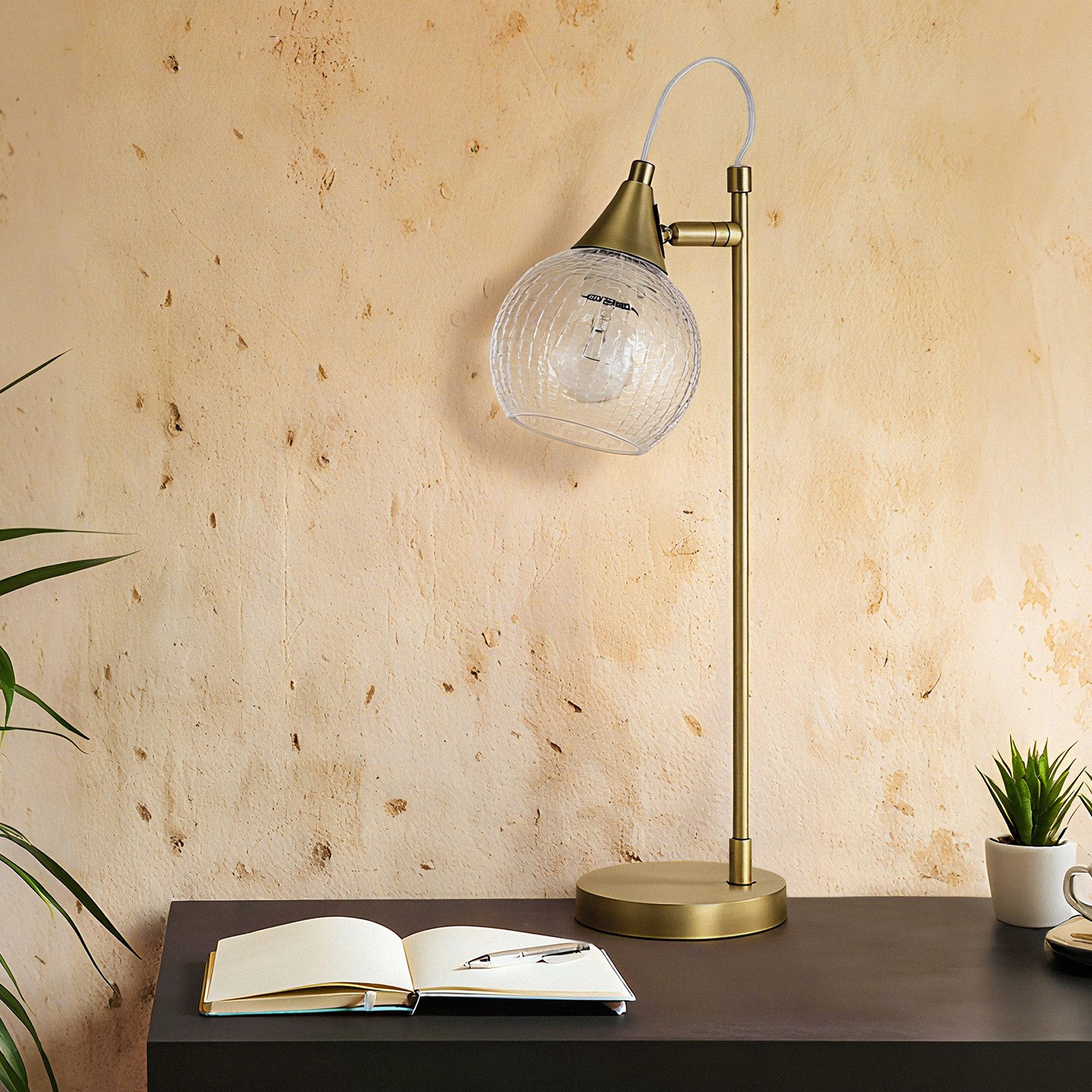 STANBOW Tischleuchte Tischlampe mit Glas-Schirm und Bronze-Basis, Vintage-Industrial Design, ohne Leuchtmittel, 56cm, E27, Wohnzimmer, Schlafzimmer & Arbeitszim – Bild 5 von 5
