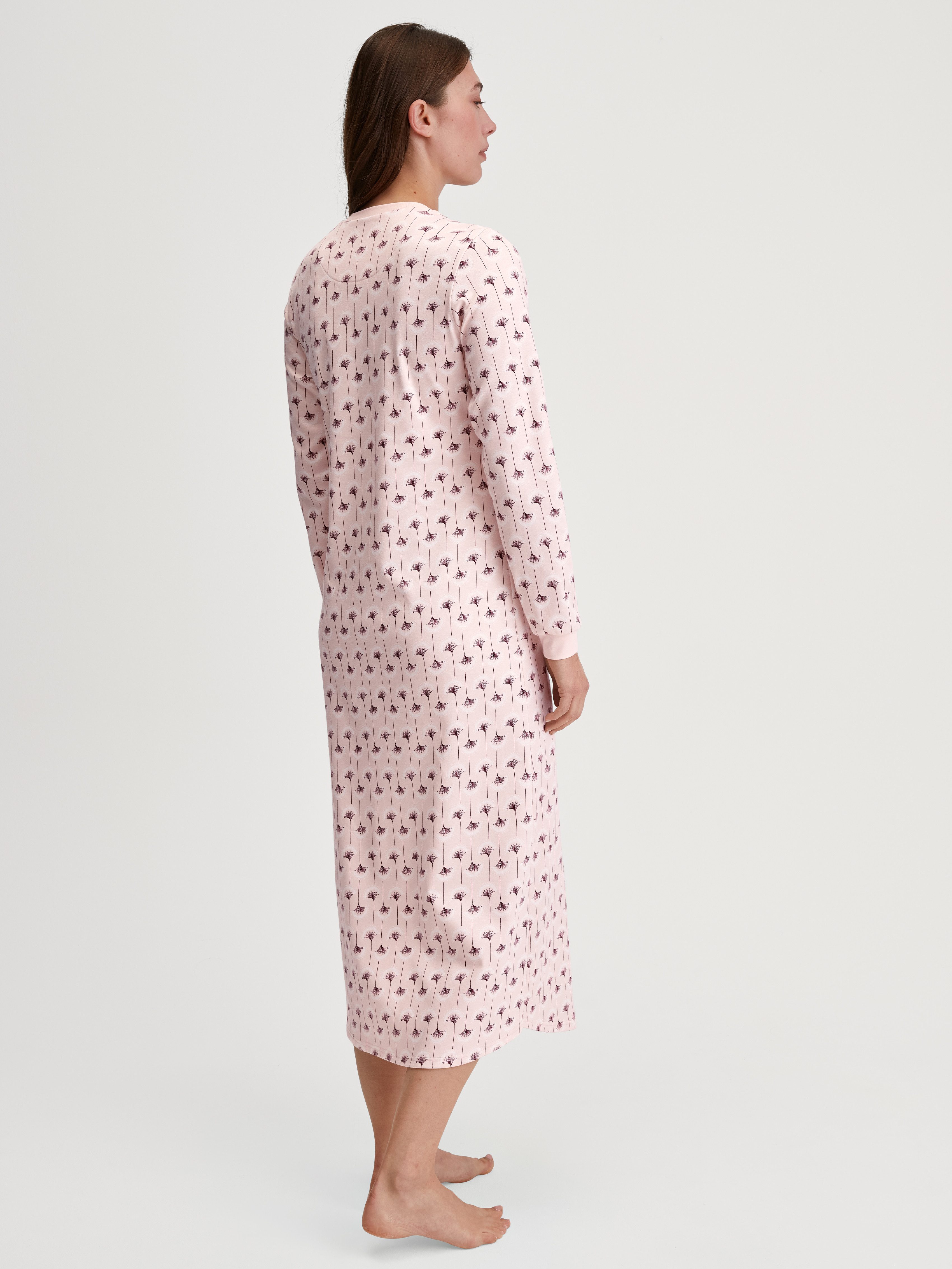 CALIDA Nachthemd Midnight Flowers Knopfleiste, Heavy Interlock, Pure Cotton, wärmend, bequem