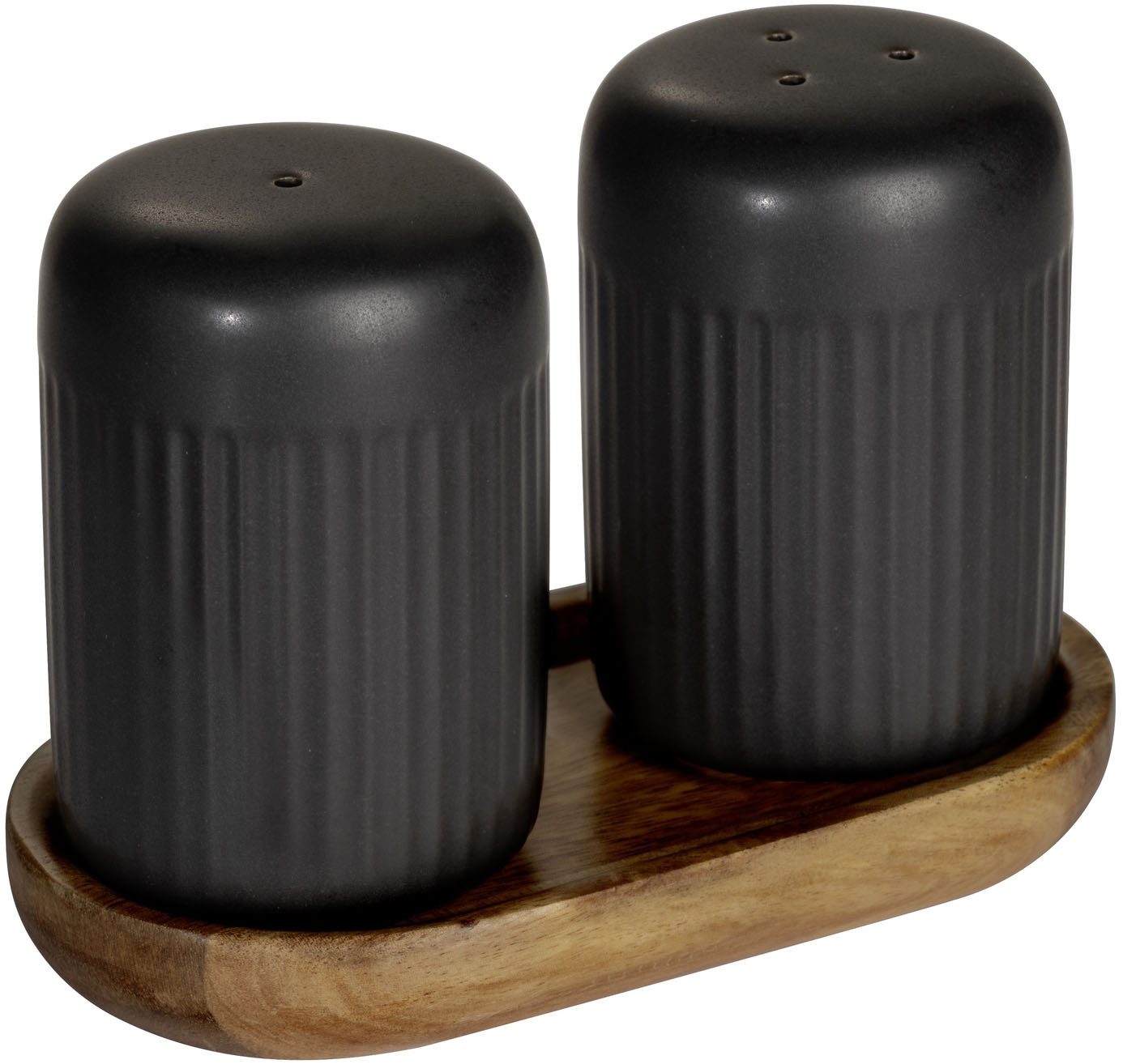 SCHÖNER WOHNEN-Kollektion Salz- / Pfefferstreuer REFIA, (1-tlg), Gewürzstreuer aus Keramik, Tablett aus Akazienholz