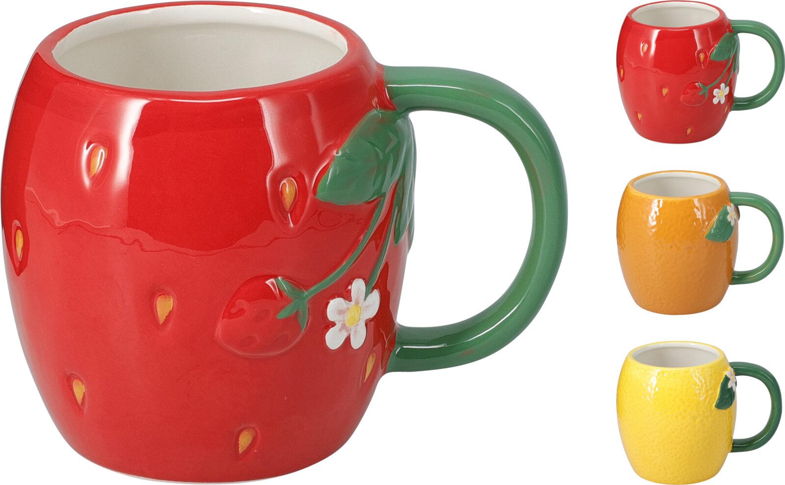 Koopman Tasse Kaffeetbecher Bunt 300ml Früchte 6 Tlg. Set, 6-tlg., Keramik, Erdbeere, Orange, Zitrone, mit Henkel – Bild 4 von 4