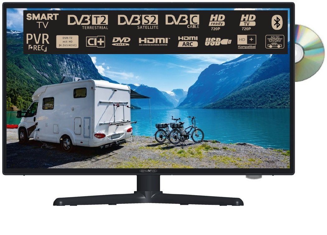 Reflexion LDDW19i+ LED-Fernseher (47,00 cm/19 Zoll, HD-ready, Smart-TV,  Camping Fernseher, 12/24 Volt, Bluetooth, mit integriertem DVD-Player)