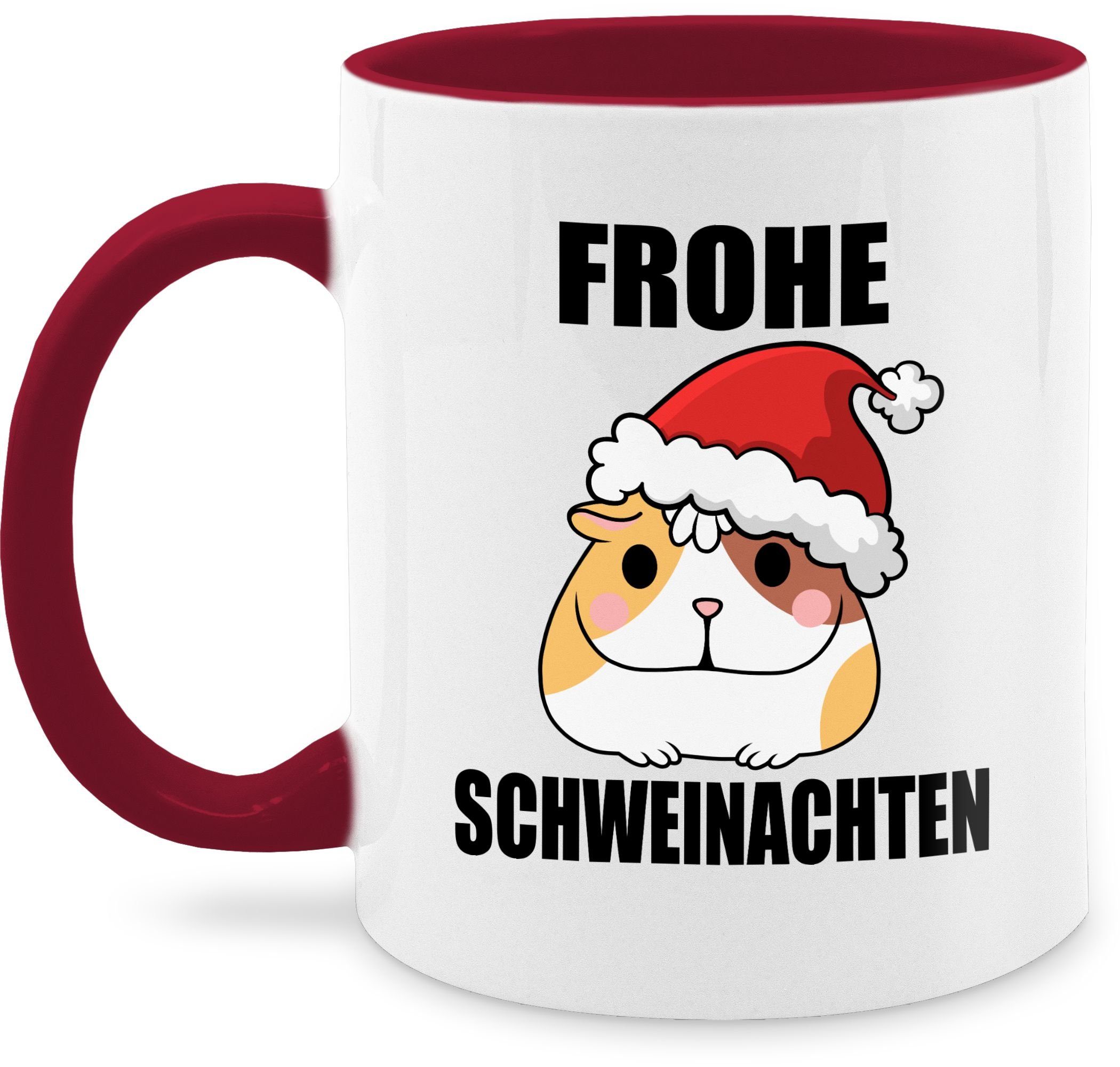 Shirtracer Tasse Frohe Schweinachten mit Meerschweinchen, Keramik, Statement Sprüche 2 Bordeauxrot