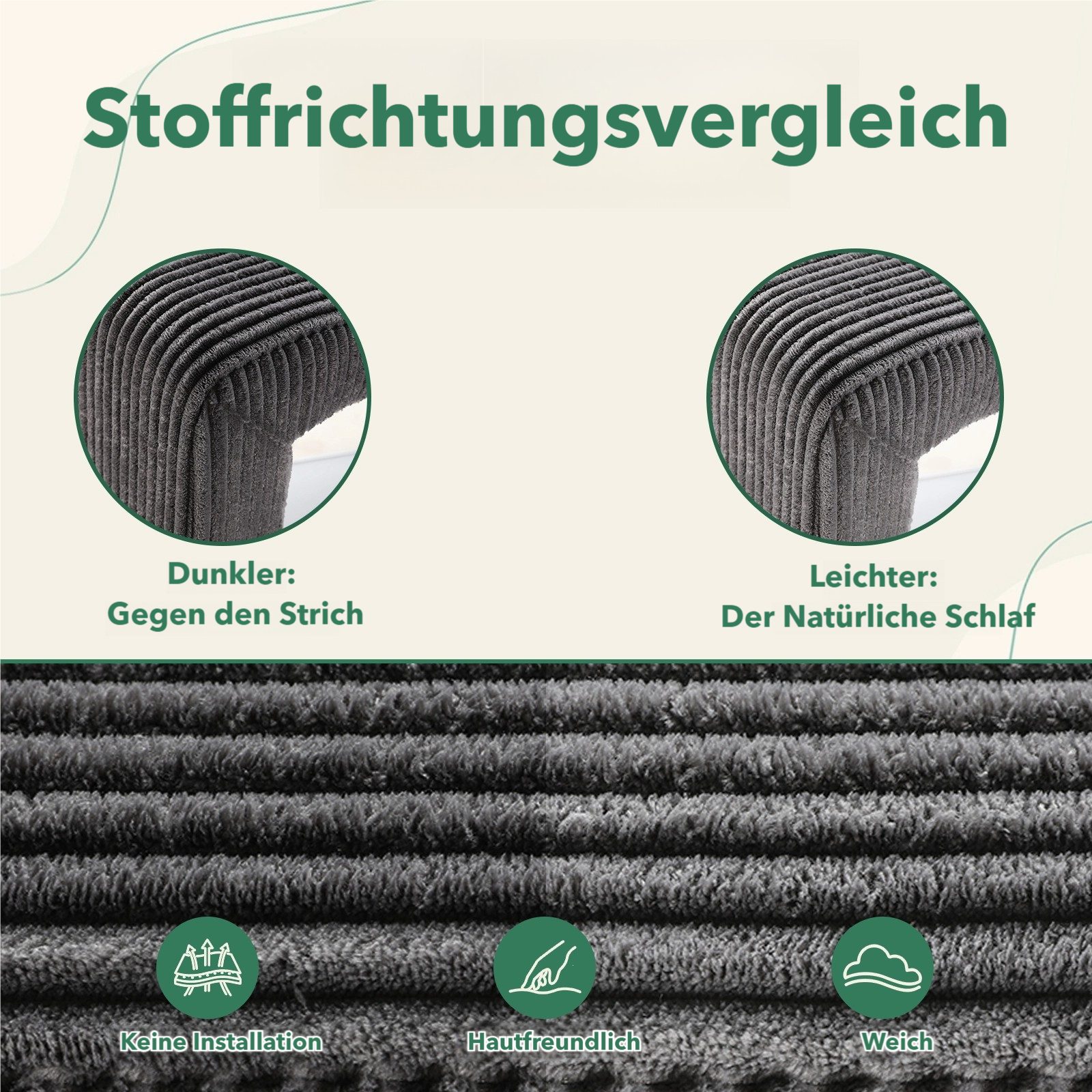 TLGREEN Sitzbank 103 cm × 44 cm × 43cm Polsterbank Set mit Fußhocker, (Doppelbank für 2 Personen,belastbar bis 136 kg,moderner Stoffbezug) – Bild 4 von 5