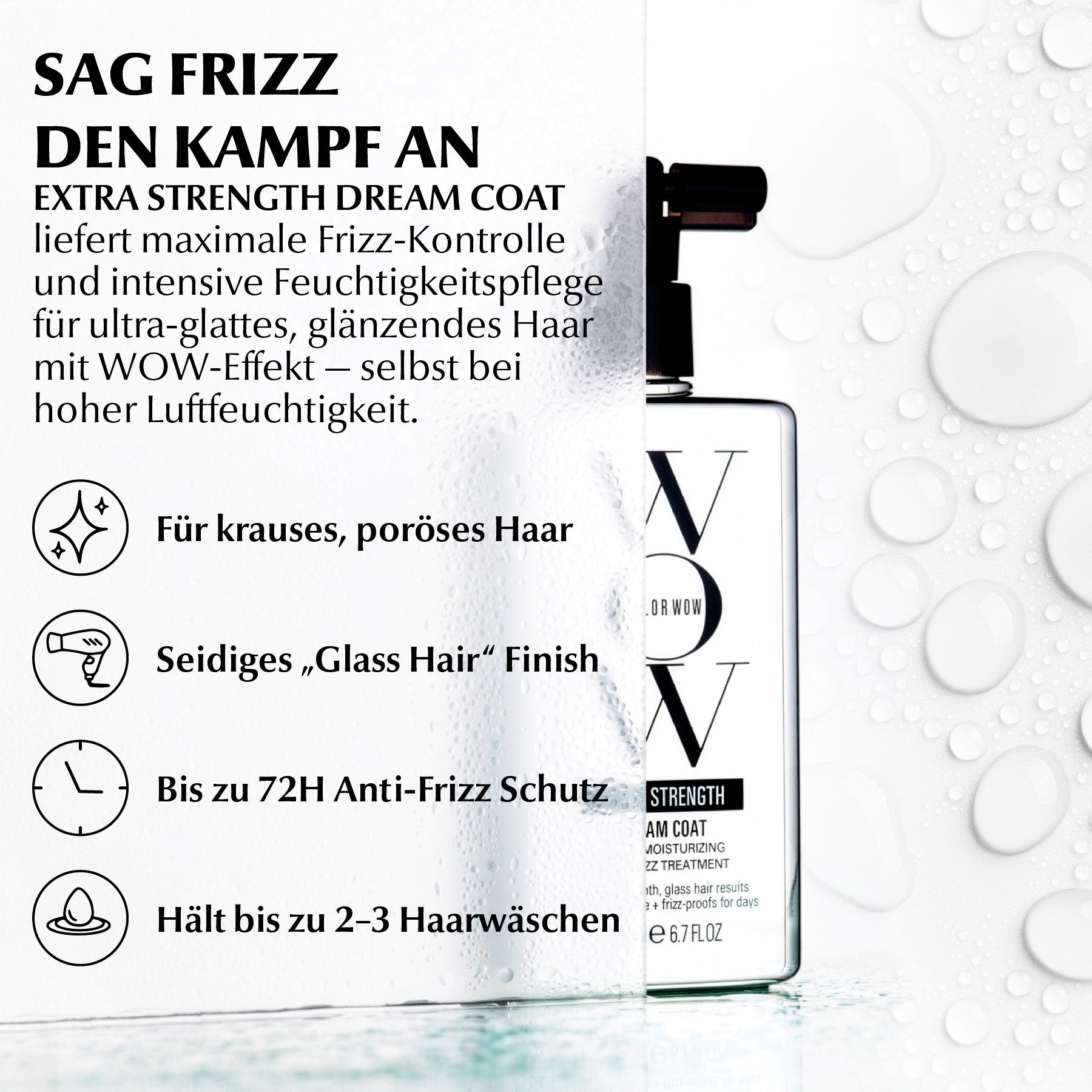 COLOR WOW Haarspray Anti Frizz Pflege Glanzspray Color Styling Dream Coat Extra Strength, 1-tlg., Extra starke Anti-Frizz-Wirkung, WOW, Geschmeidigkeit ohne Fettfilm