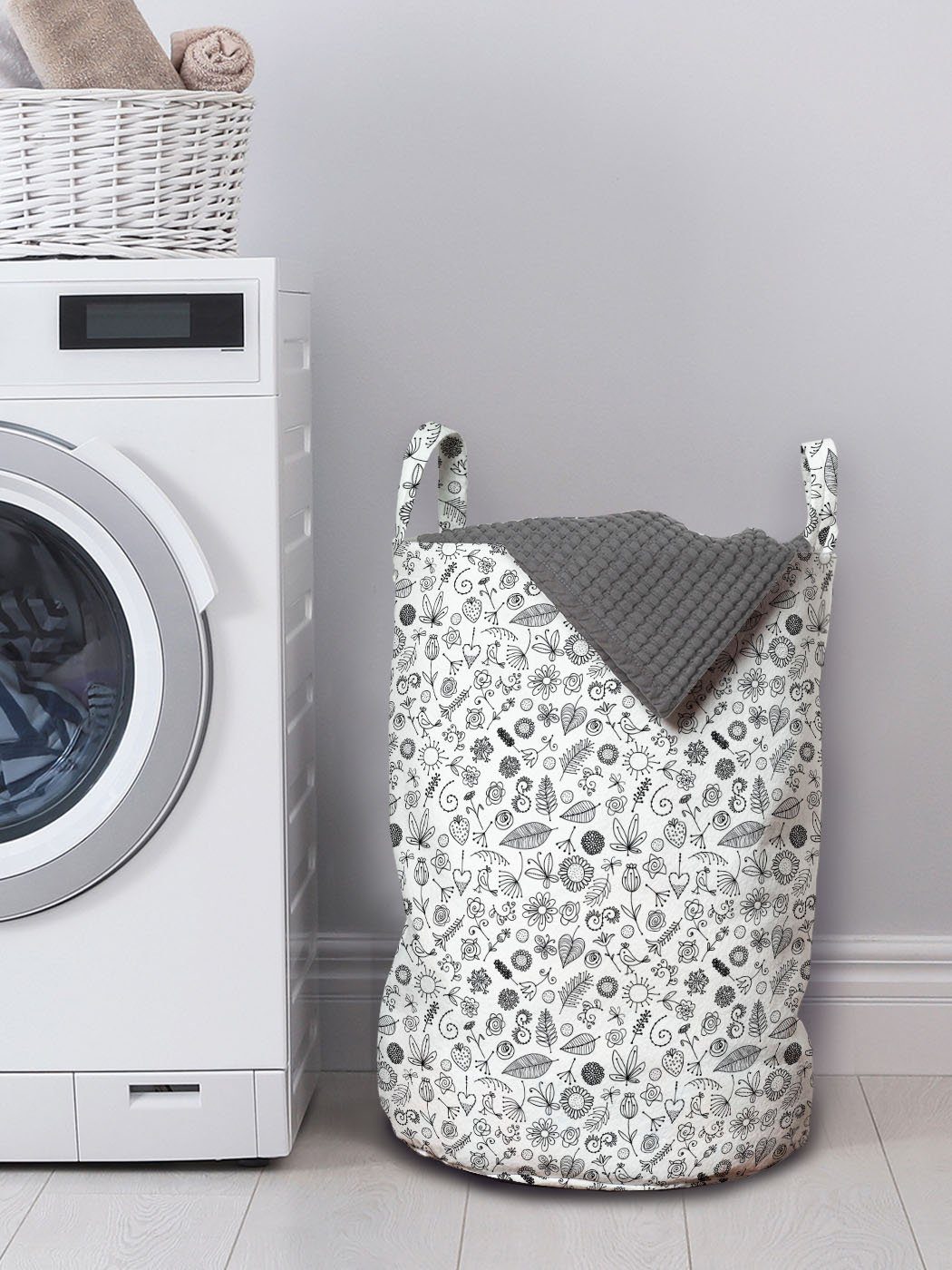 Abakuhaus Wäschesäckchen Wäschekorb mit Dinge Natur Waschsalons, Kordelzugverschluss Blatt für Griffen der aus