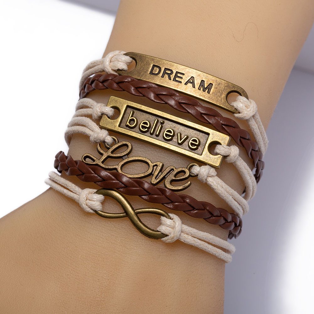 Firetti Armband Schmuck Messing Leder DREAM believe Love Infinity Unendlichkeit, Made in Germany
