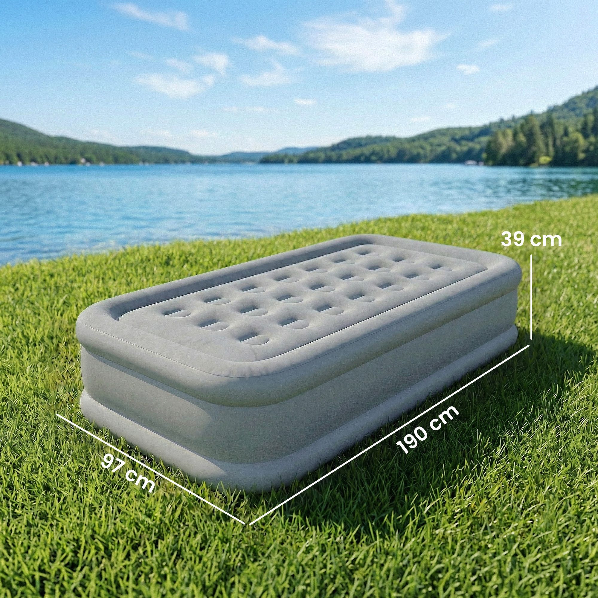 Outsunny Luftmatratze mit Integrierter elektrischer Pumpe in 3 Minuten, Beflockte Oberfläche, (Selbstaufblasend Luftbett, 5-St., Gästebett), für Camping Zuhause 190x97x39cm