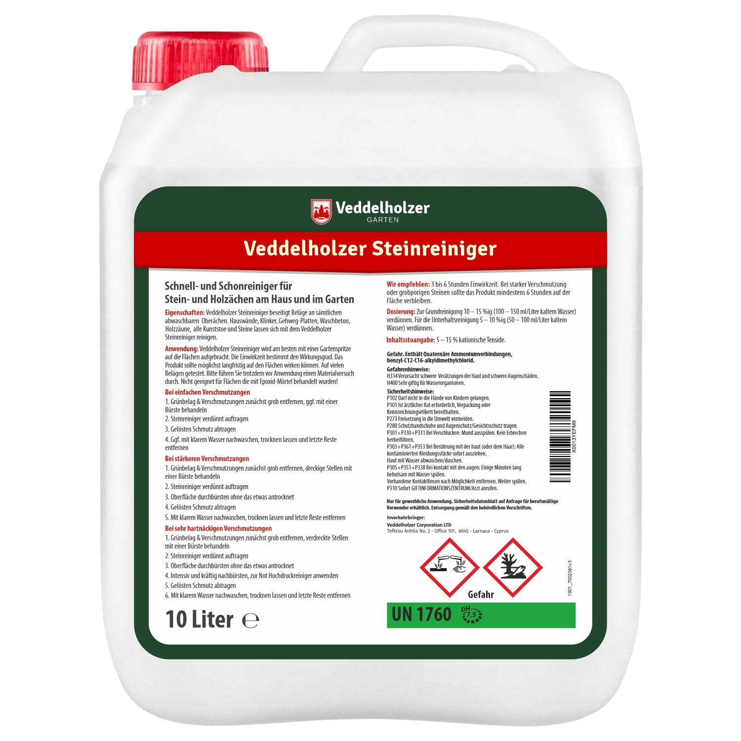 Veddelholzer Außenanlagenreiniger Steinreiniger 5 Liter Konzentrat Langzeitwirkung Naturstein-Reiniger (Qualität aus Germany, [- Grünbelagentferner Wege Pflastersteine Fugen ohne Glyphosat Unkrautvernichter)