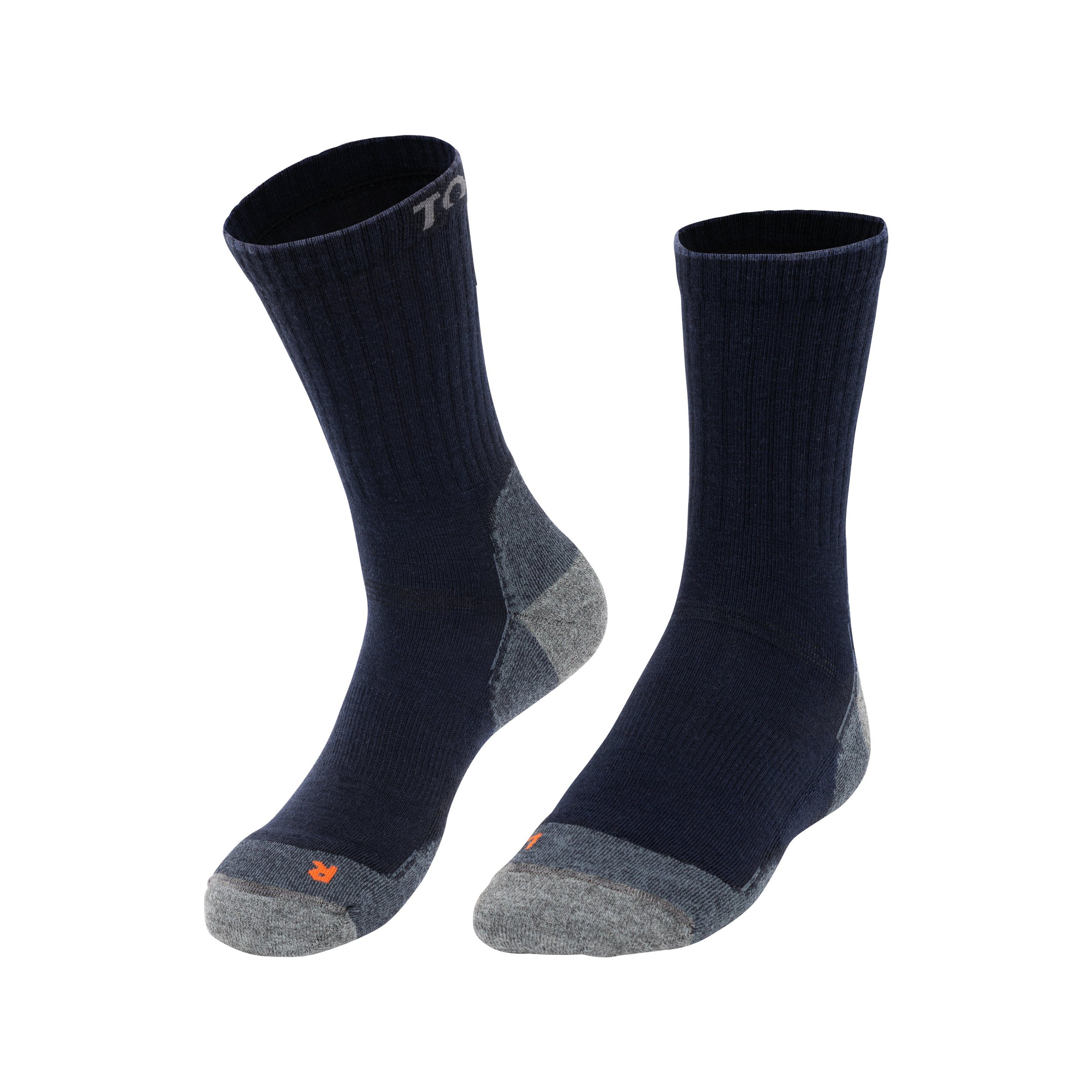 Tom Fyfe Wandersocken Merino Wandersocken verstärkten Marine Frottee, Belastungszonen Unisex eingestricktem mit mit (1-Paar) Logo