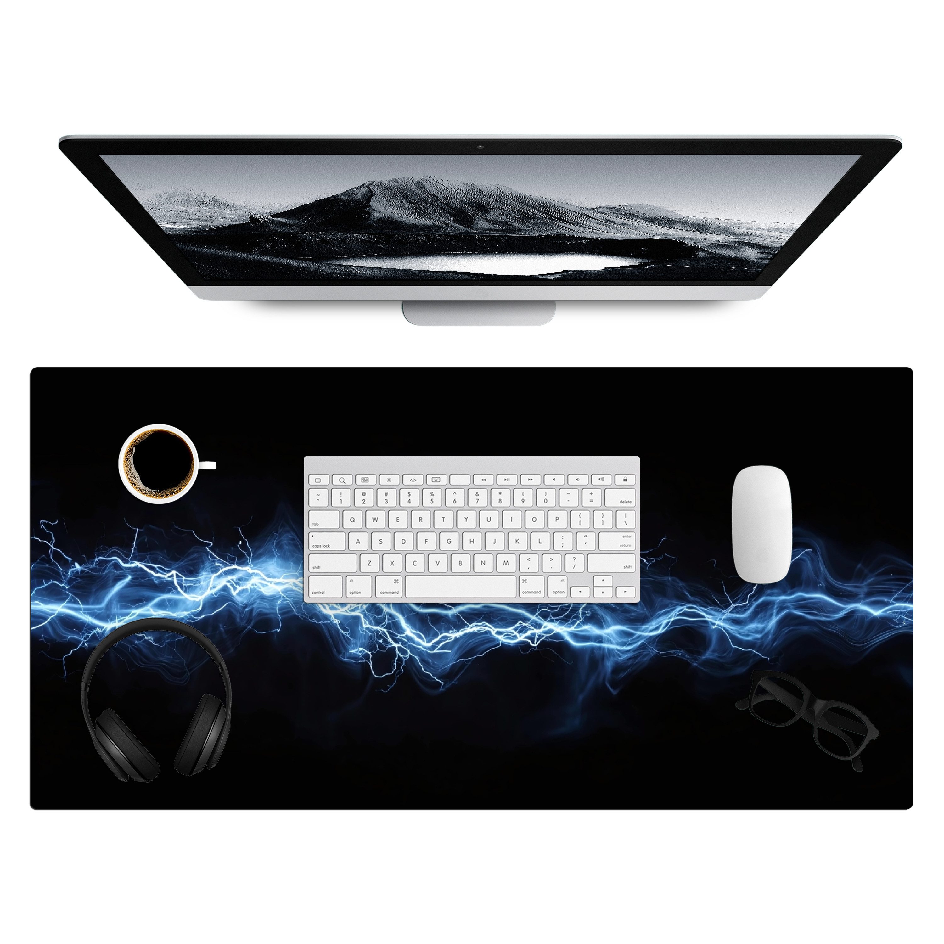 MuchoWow Gaming Mauspad Spiele - Blitzlicht - Blau - Energie (1-St), Gaming Mauspad XXL, Schreibtischunterlage, Desk Mat Groß, 80x40 cm