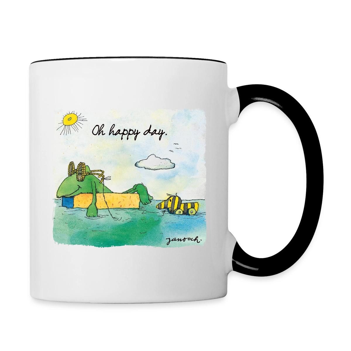 Spreadshirt Tasse Janosch Günter Tigerente Oh Happy Day Am See Tasse Zweifarbig, Keramik
