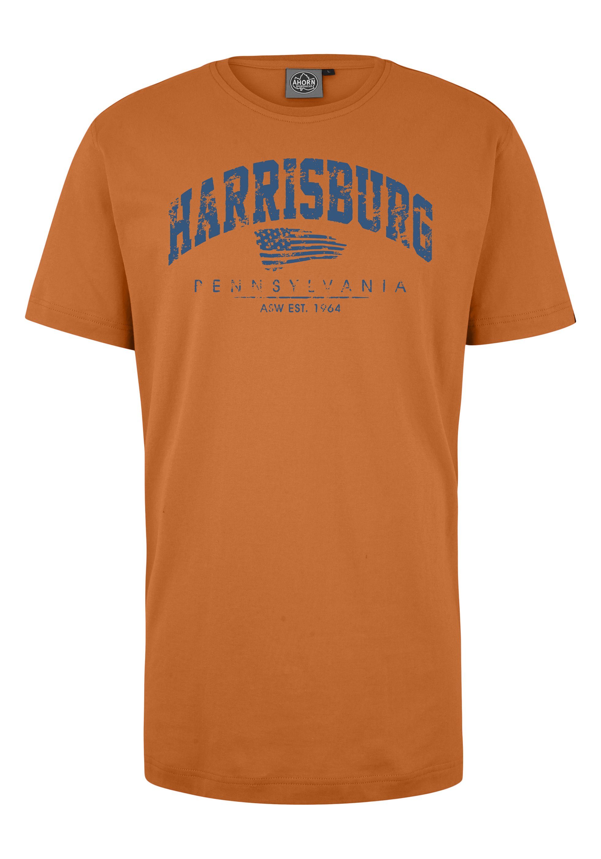 AHORN SPORTSWEAR BLUE modischem mit Frontprint orange T-Shirt HARRISBURG_ATLANTIC