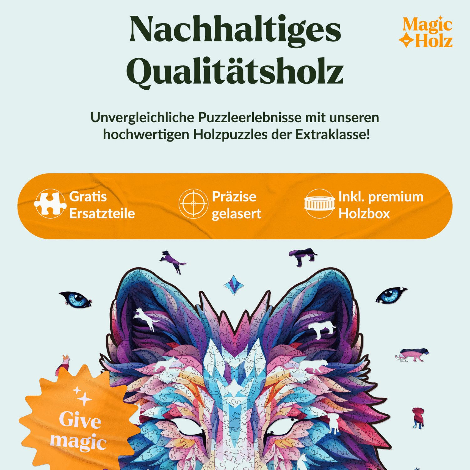 MagicHolz Puzzle MagicHolz Sharp-Eyed Guardian Wolf Holzpuzzle, 223 Puzzleteile